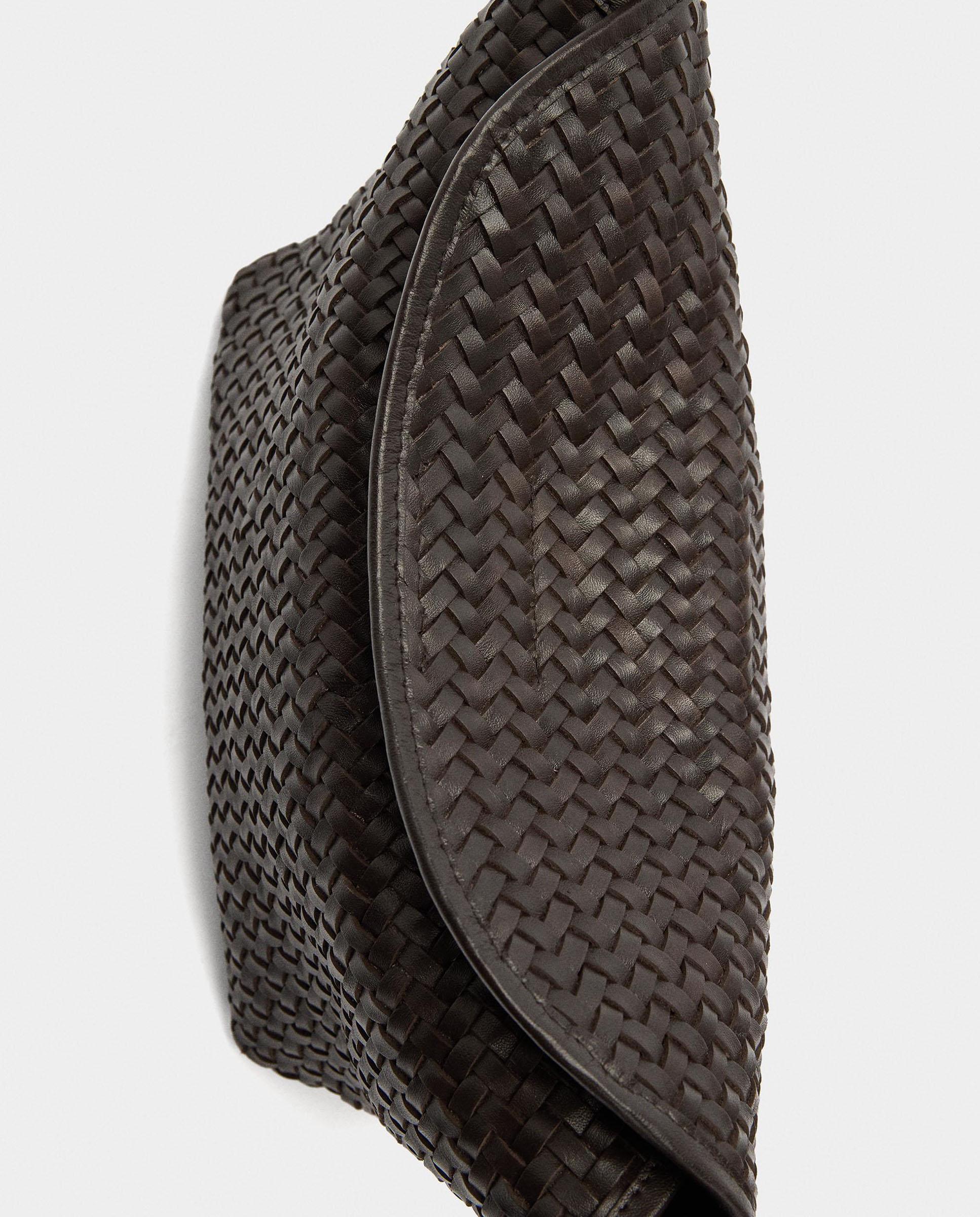 Bolso de hombro de piel trenzado con cierre imantado en liso - Parfois - Marrón oscuro Marrón oscuro-3