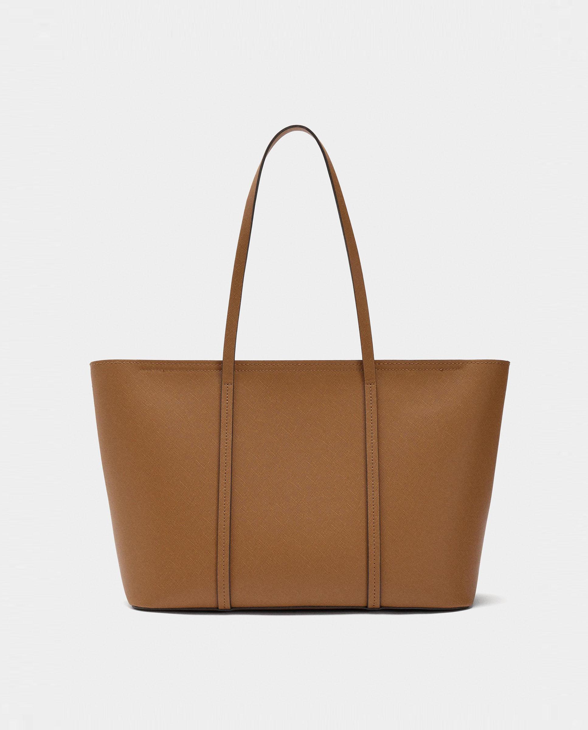 Shopper de piel con cierre de cremallera en liso - Parfois - Camel Camel-1