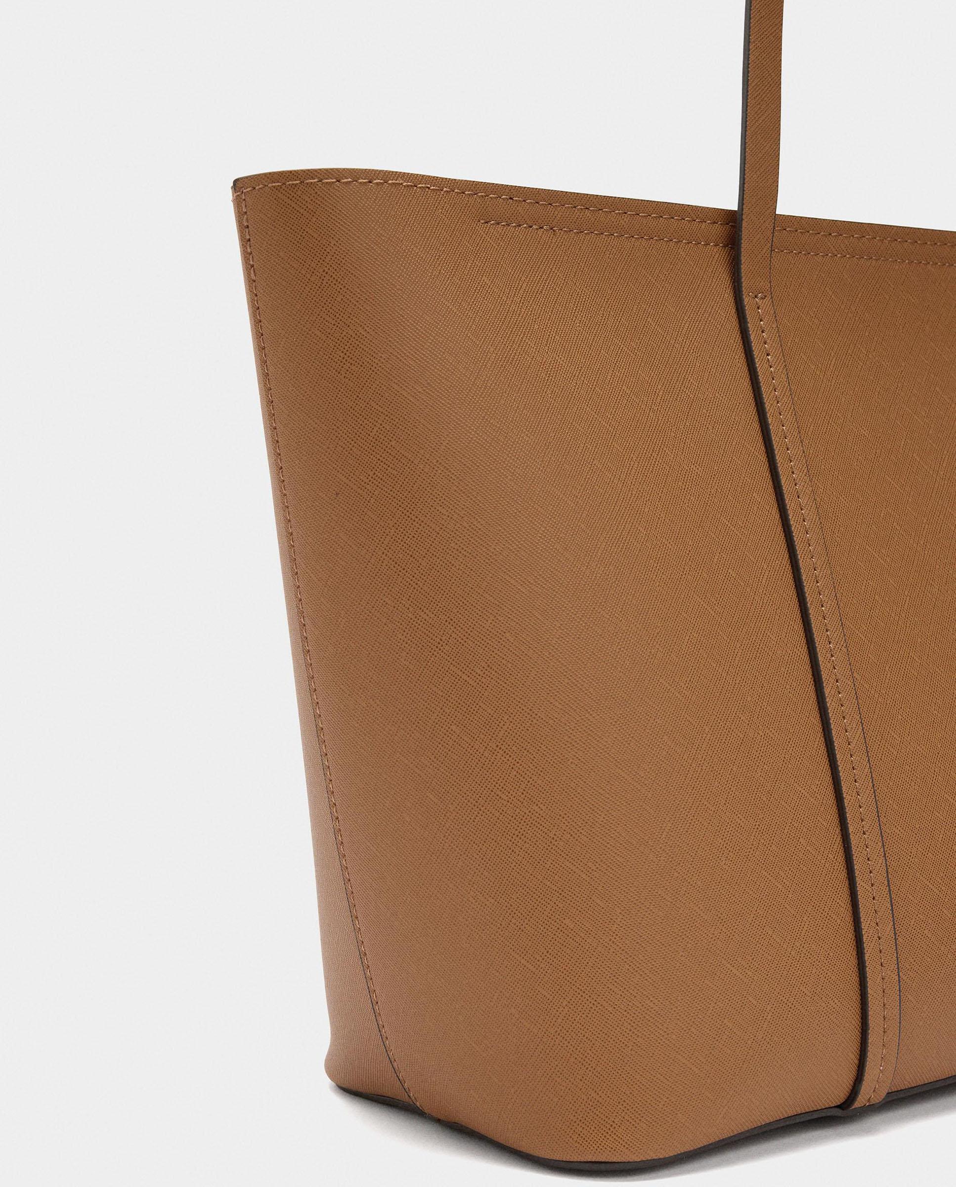 Shopper de piel con cierre de cremallera en liso - Parfois - Camel Camel-3