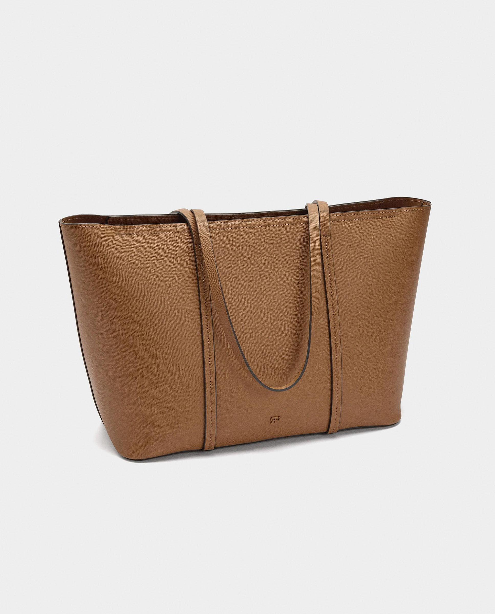Shopper de piel con cierre de cremallera en liso - Parfois - Camel Camel-2