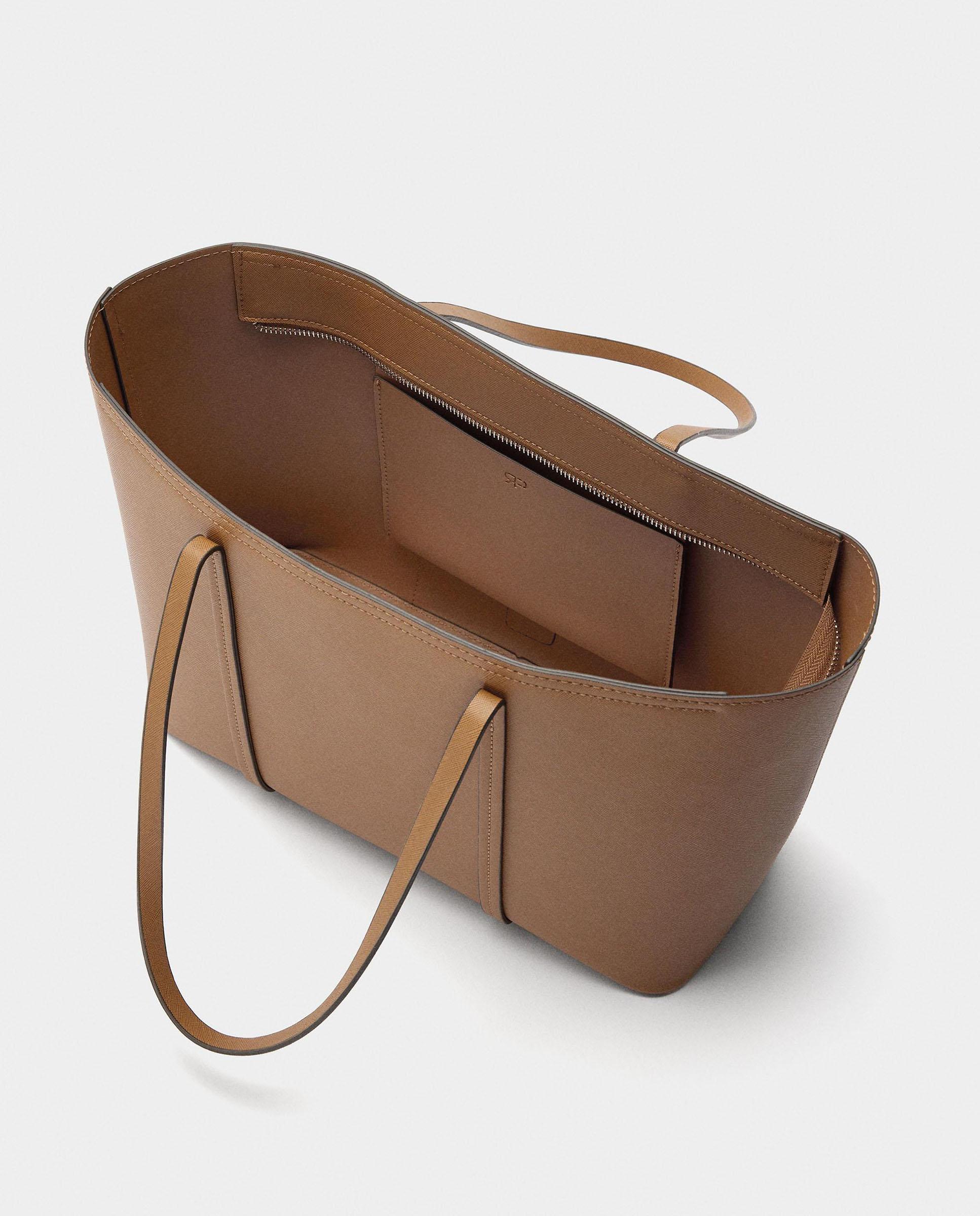 Shopper de piel con cierre de cremallera en liso - Parfois - Camel Camel-4
