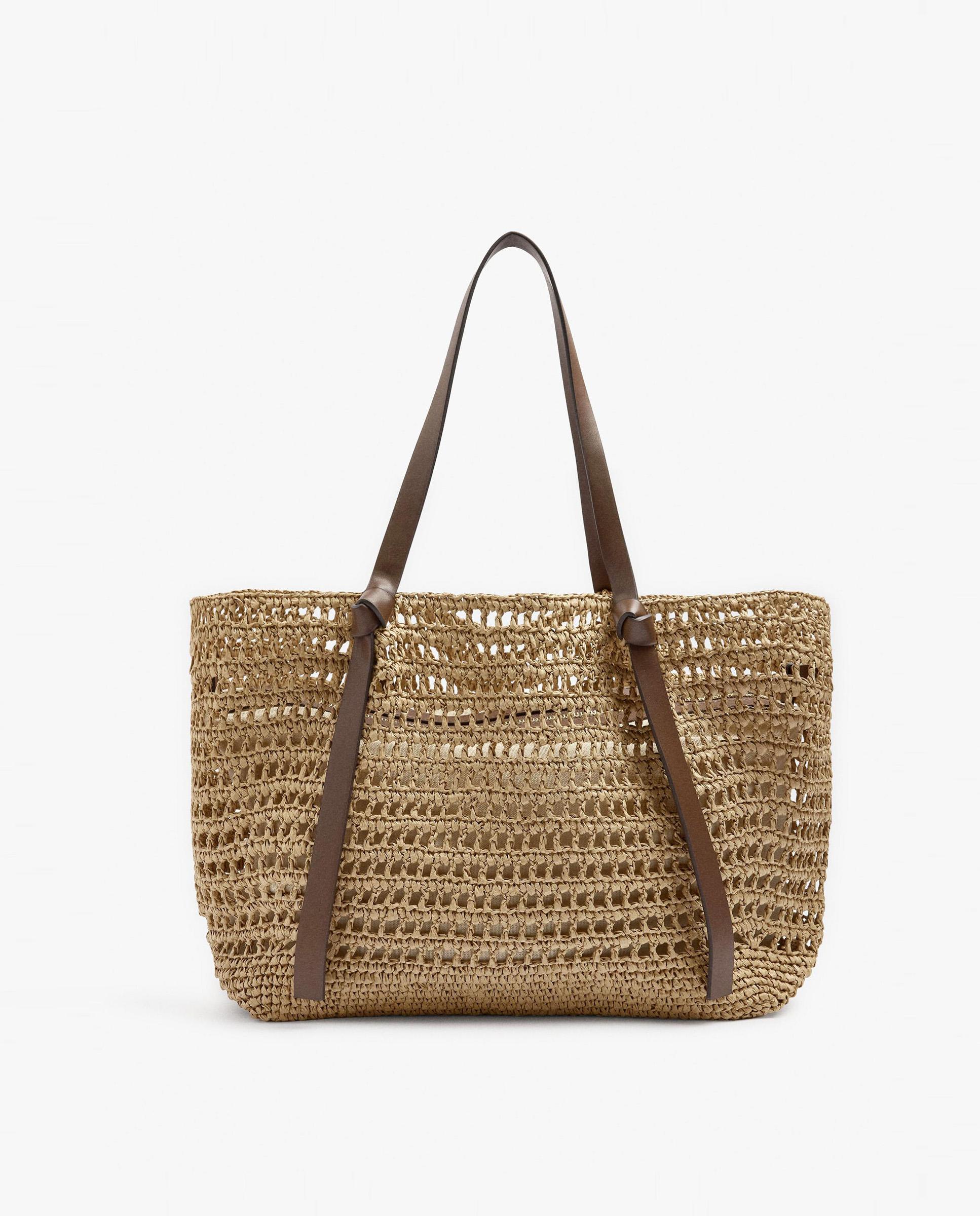 Shopper grande trenzado con neceser extraíble en liso - Parfois - Natural Natural-1