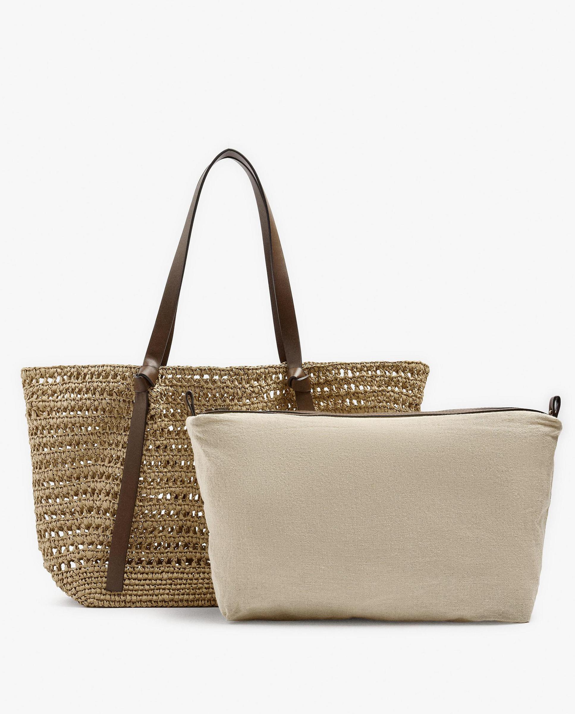 Shopper grande trenzado con neceser extraíble en liso - Parfois - Natural Natural-3