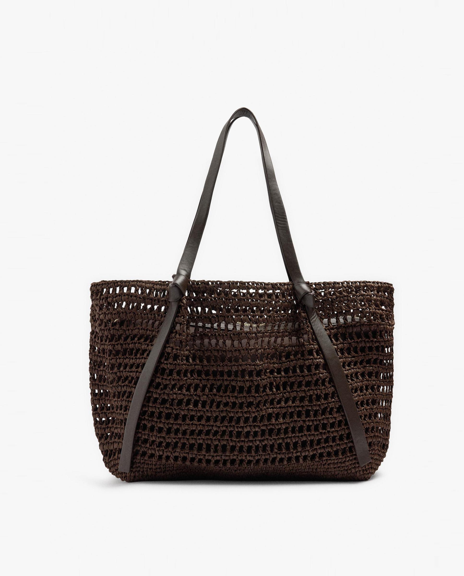 Shopper grande trenzado con neceser extraíble en liso - Parfois - Marrón oscuro Marrón oscuro-1