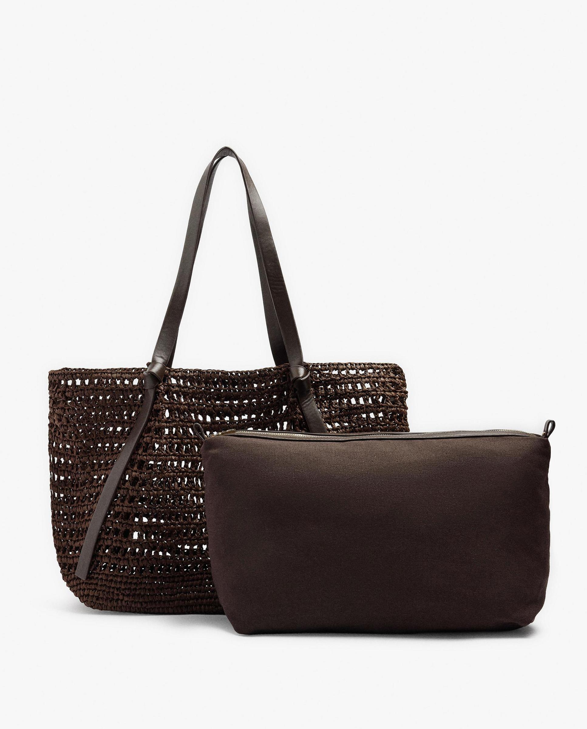 Shopper grande trenzado con neceser extraíble en liso - Parfois - Marrón oscuro Marrón oscuro-3