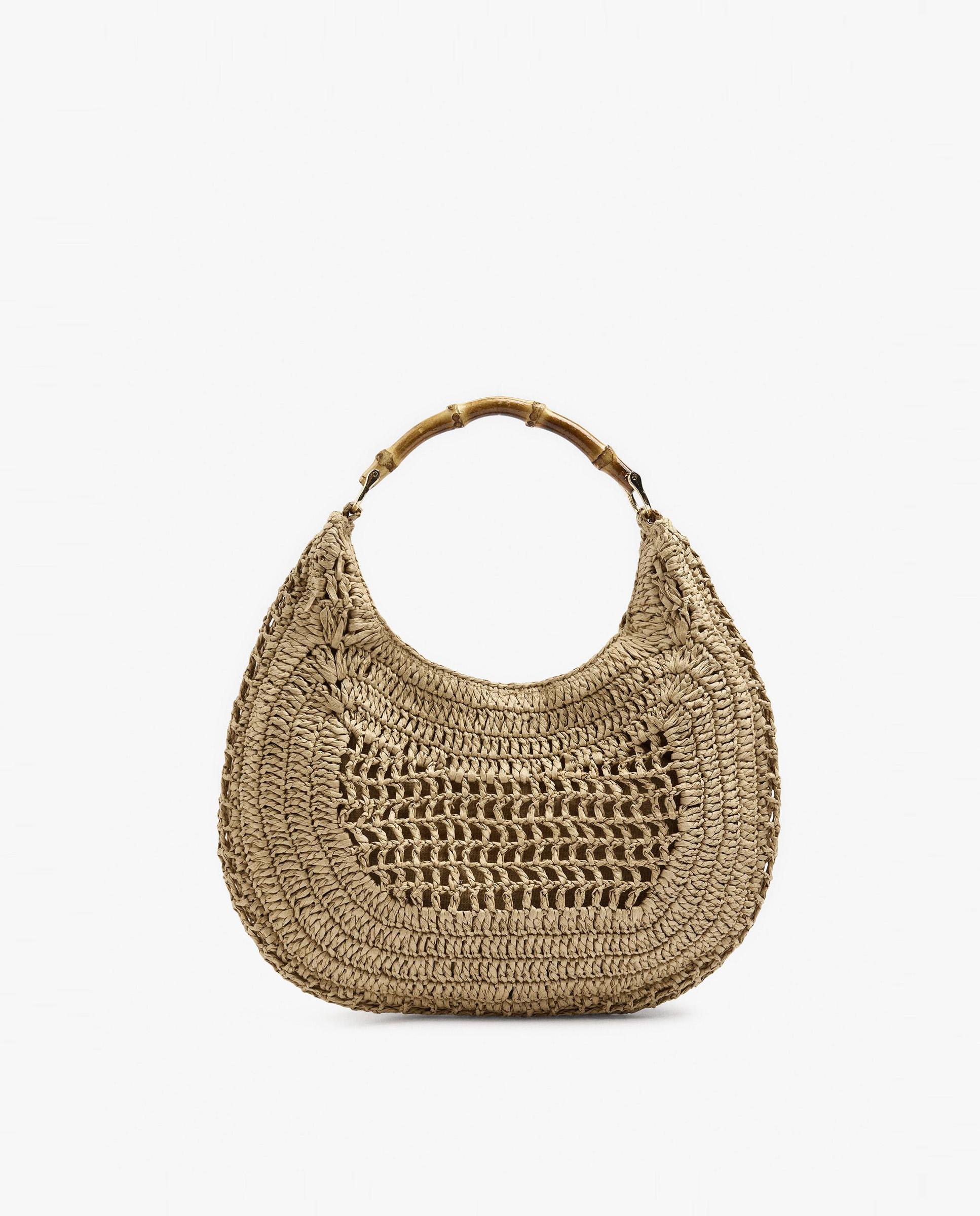 Bolso de hombro estilo hobo efecto rafia con detalle de asa de bambú y cierre imantado en liso - Parfois - Natural Natural-1