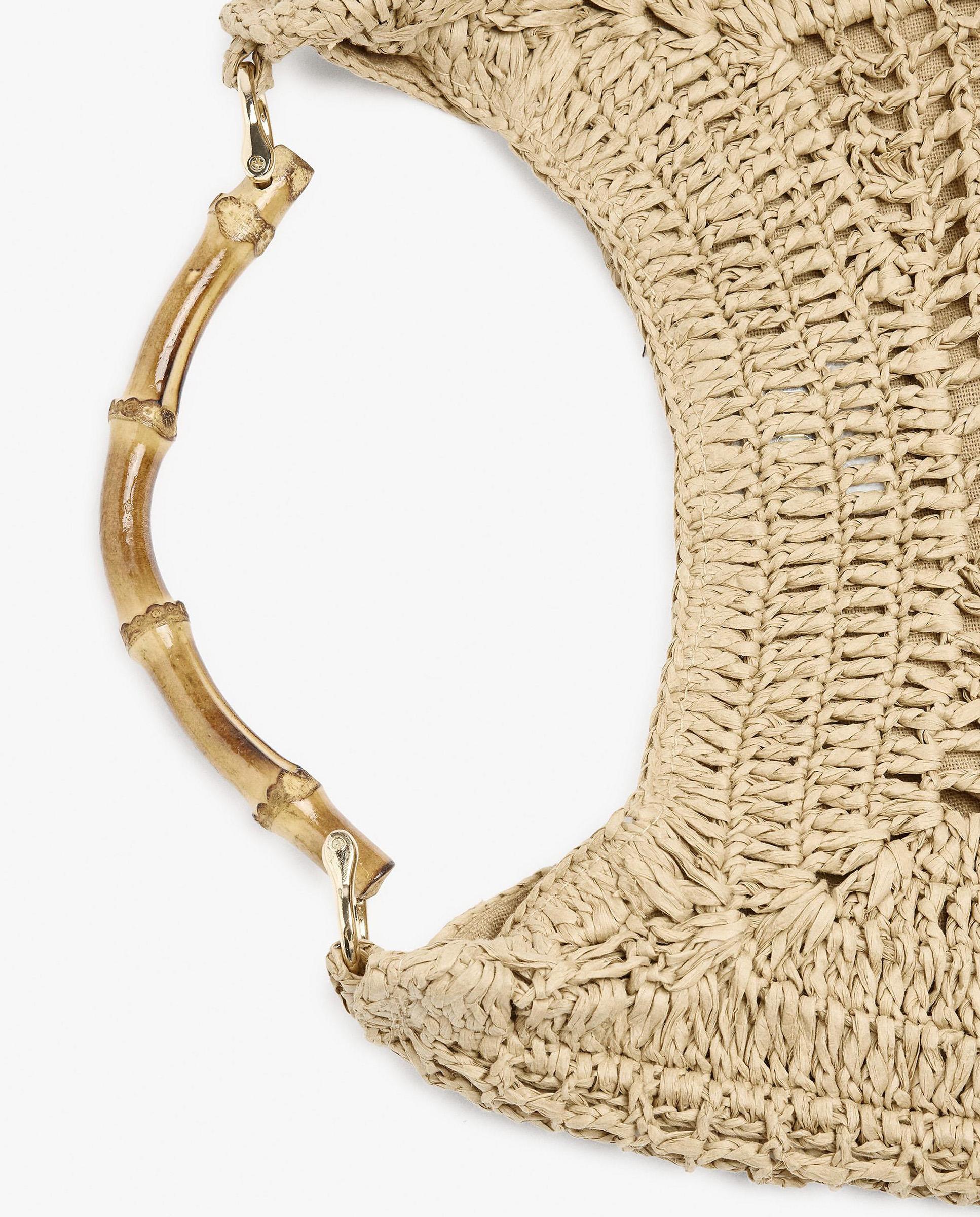 Bolso de hombro estilo hobo efecto rafia con detalle de asa de bambú y cierre imantado en liso - Parfois - Natural Natural-3