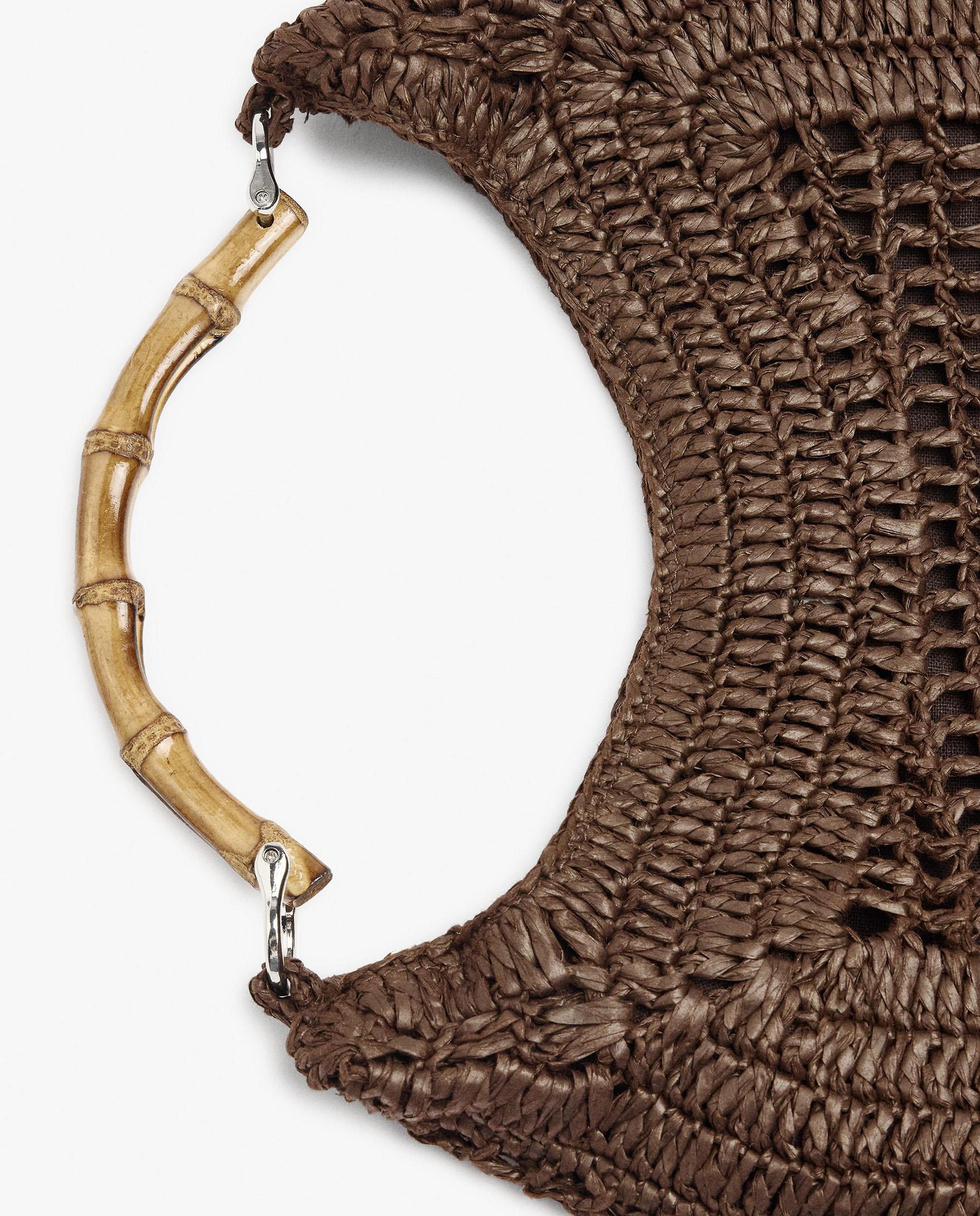 Bolso de hombro estilo hobo efecto rafia con detalle de asa de bambú y cierre imantado en liso - Parfois - Marrón oscuro Marrón oscuro-3