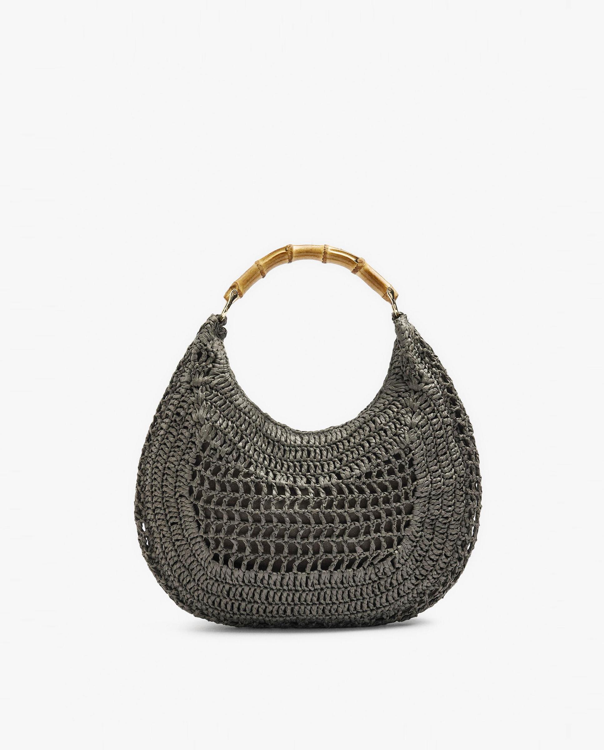 Bolso de hombro estilo hobo efecto rafia con detalle de asa de bambú y cierre imantado en liso - Parfois - Kaki Kaki-1