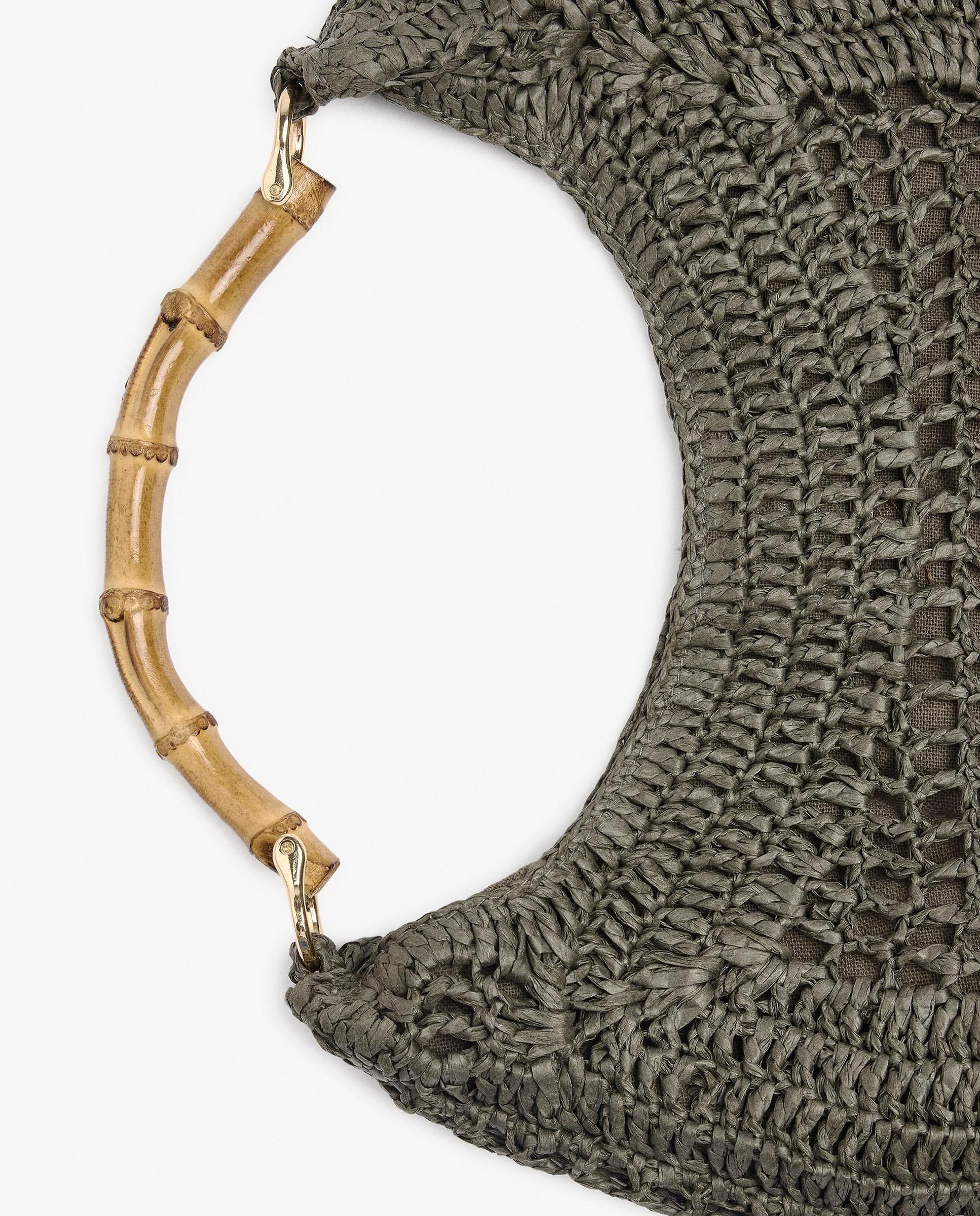 Bolso de hombro estilo hobo efecto rafia con detalle de asa de bambú y cierre imantado en liso - Parfois - Kaki Kaki-3