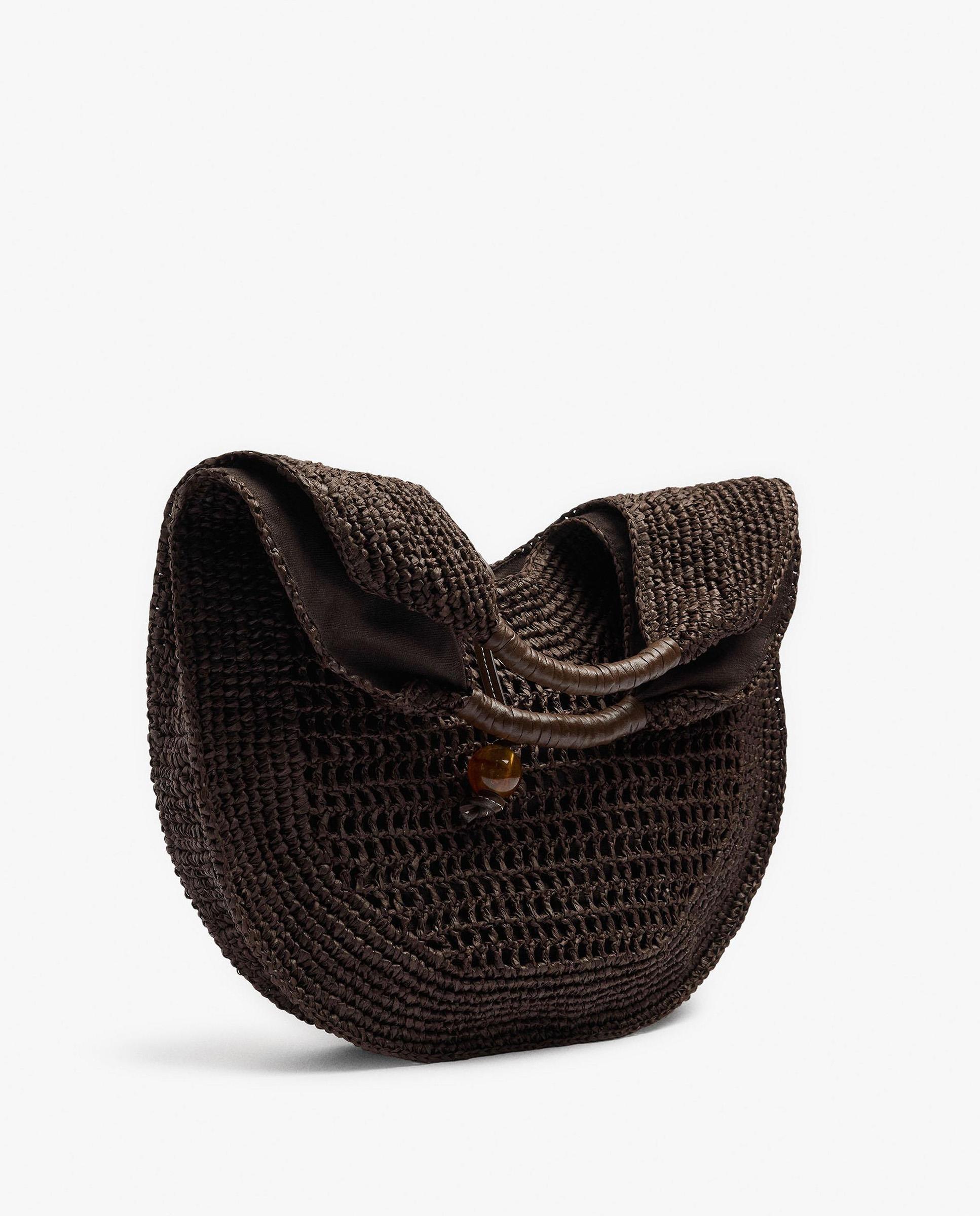 Bolso de mano redondeado efecto rafia en liso - Parfois - Marrón oscuro Marrón oscuro-2