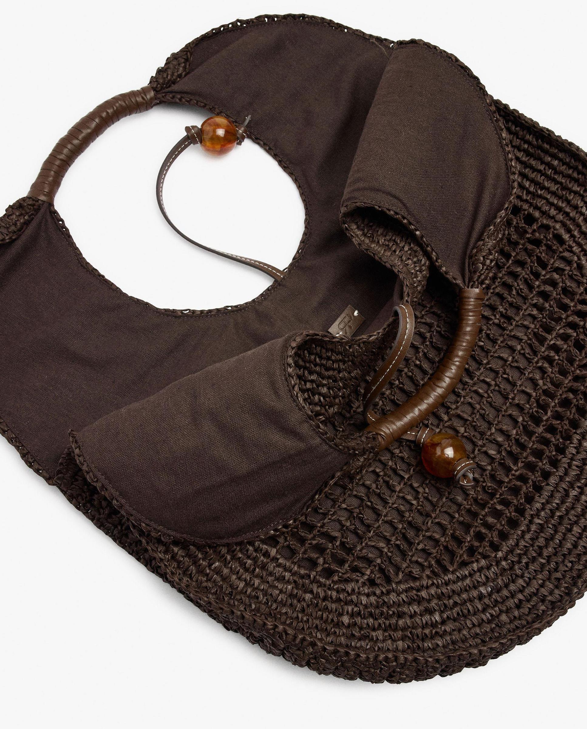 Bolso de mano redondeado efecto rafia en liso - Parfois - Marrón oscuro Marrón oscuro-4