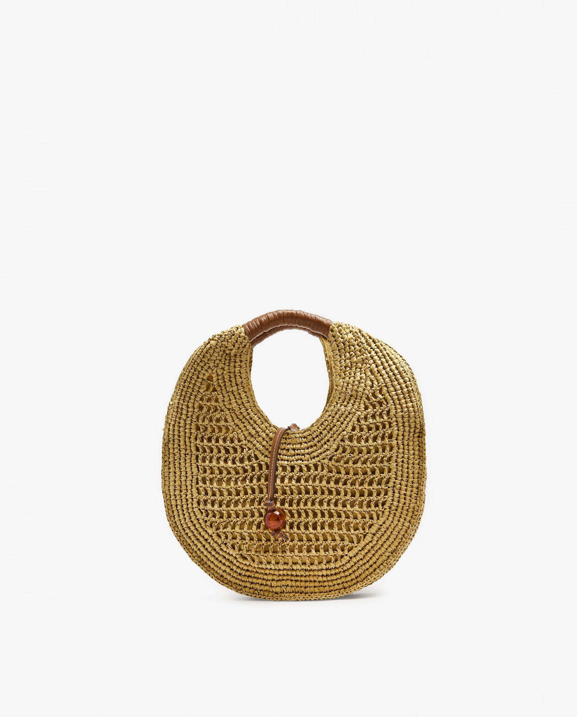 Bolso de mano redondeado efecto rafia en liso - Parfois - Mostaza Mostaza-1