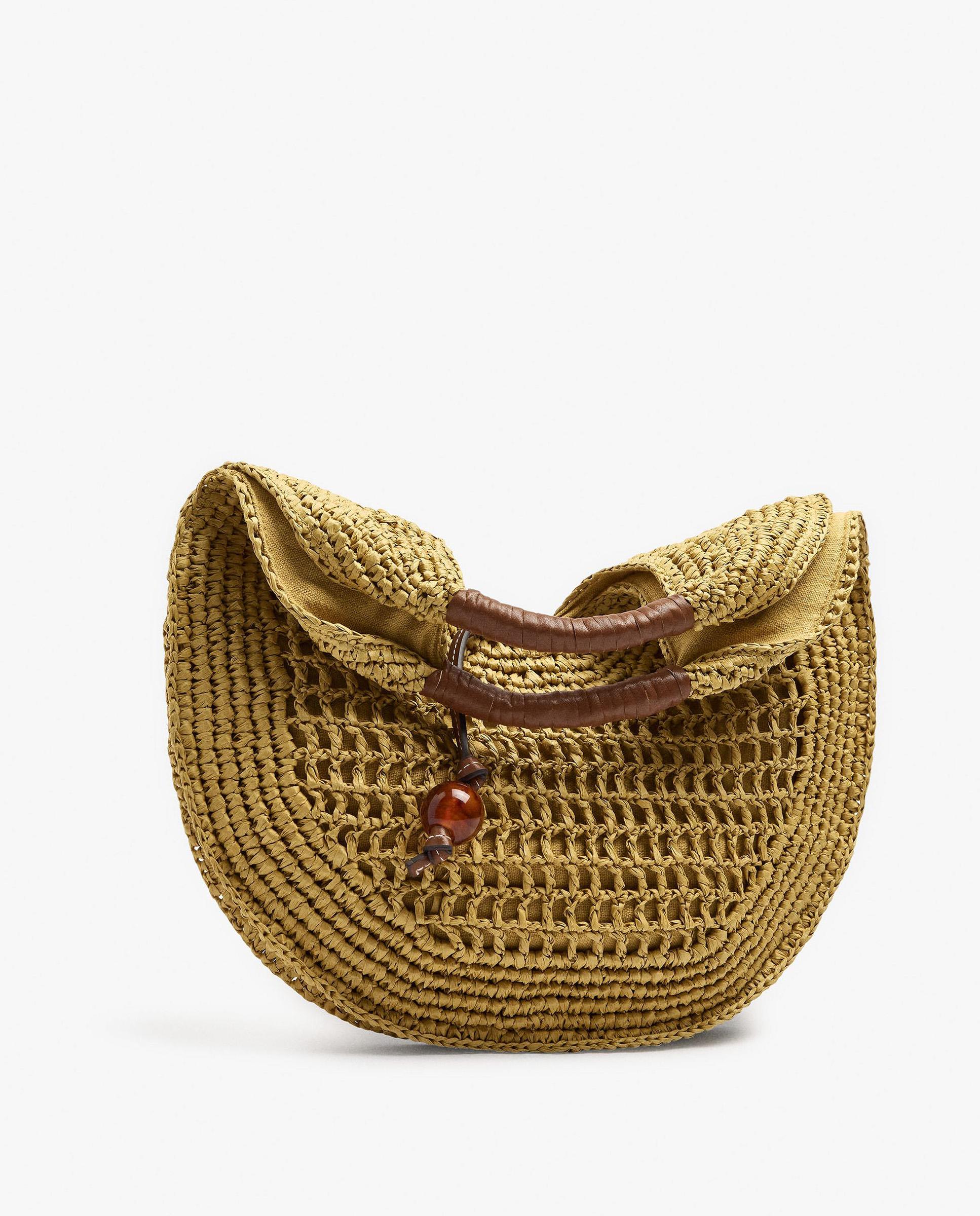 Bolso de mano redondeado efecto rafia en liso - Parfois - Mostaza Mostaza-2