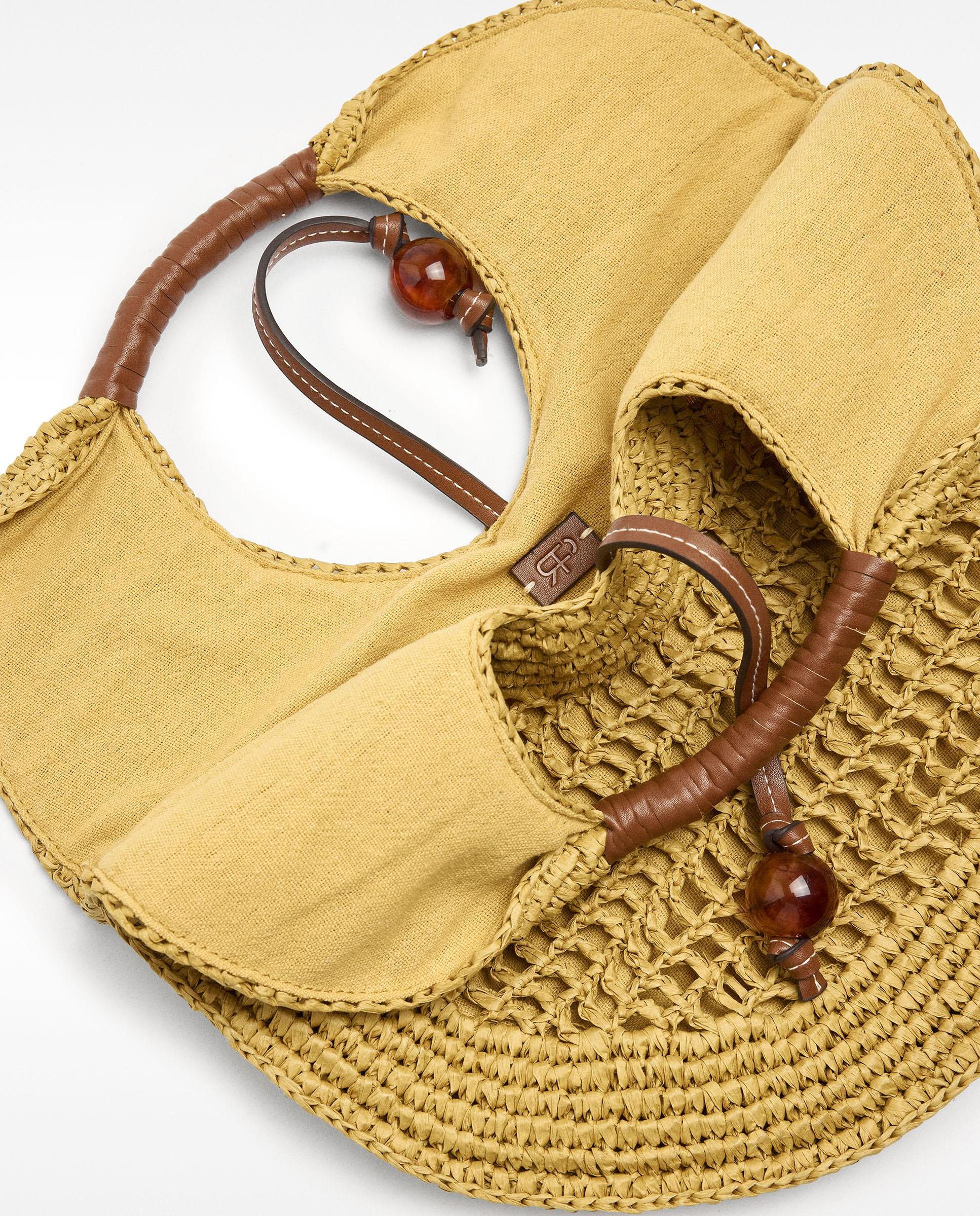 Bolso de mano redondeado efecto rafia en liso - Parfois - Mostaza Mostaza-4