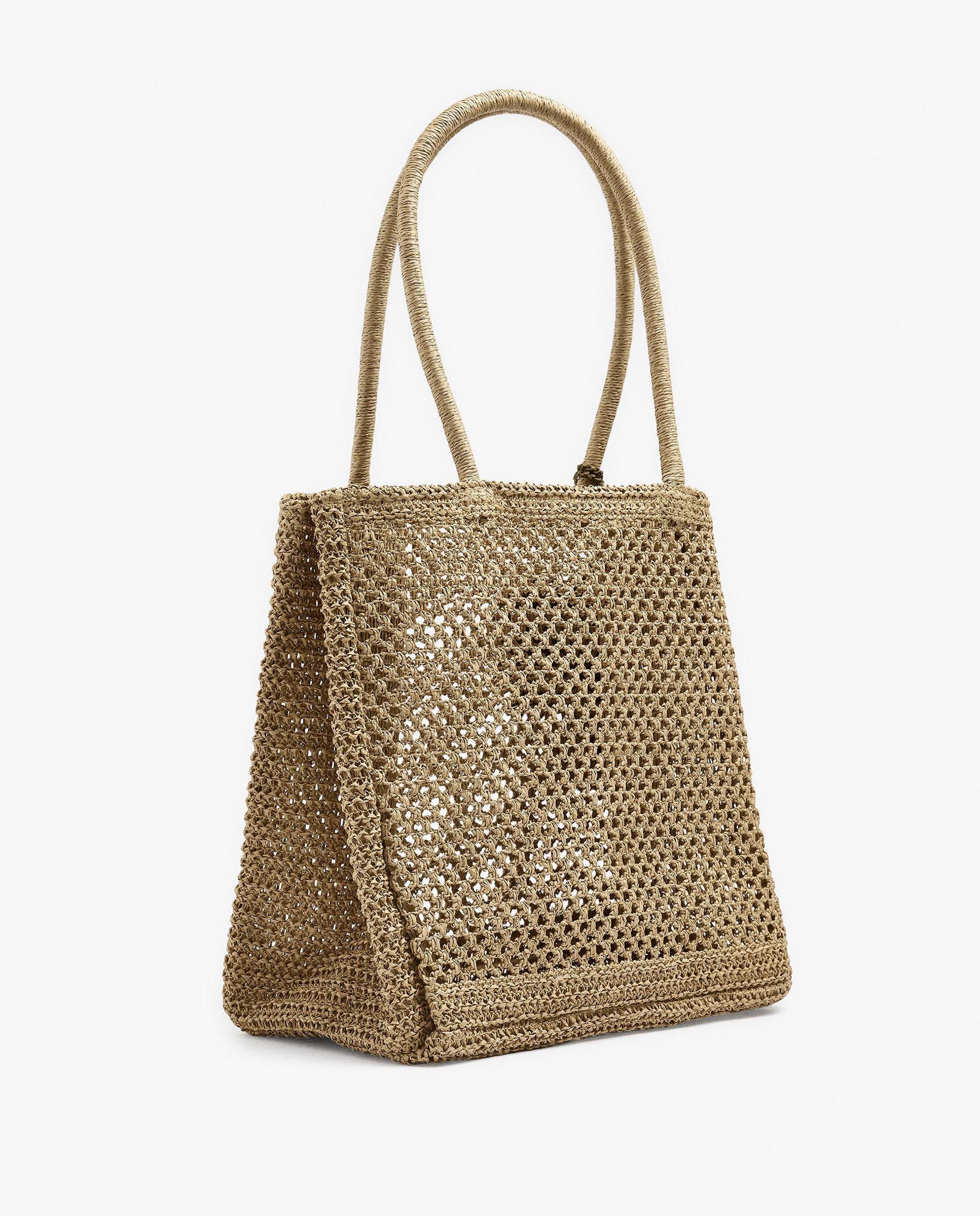 Shopper grande trenzado con llavero extraíble de pescado en liso - Parfois - Natural Natural-2