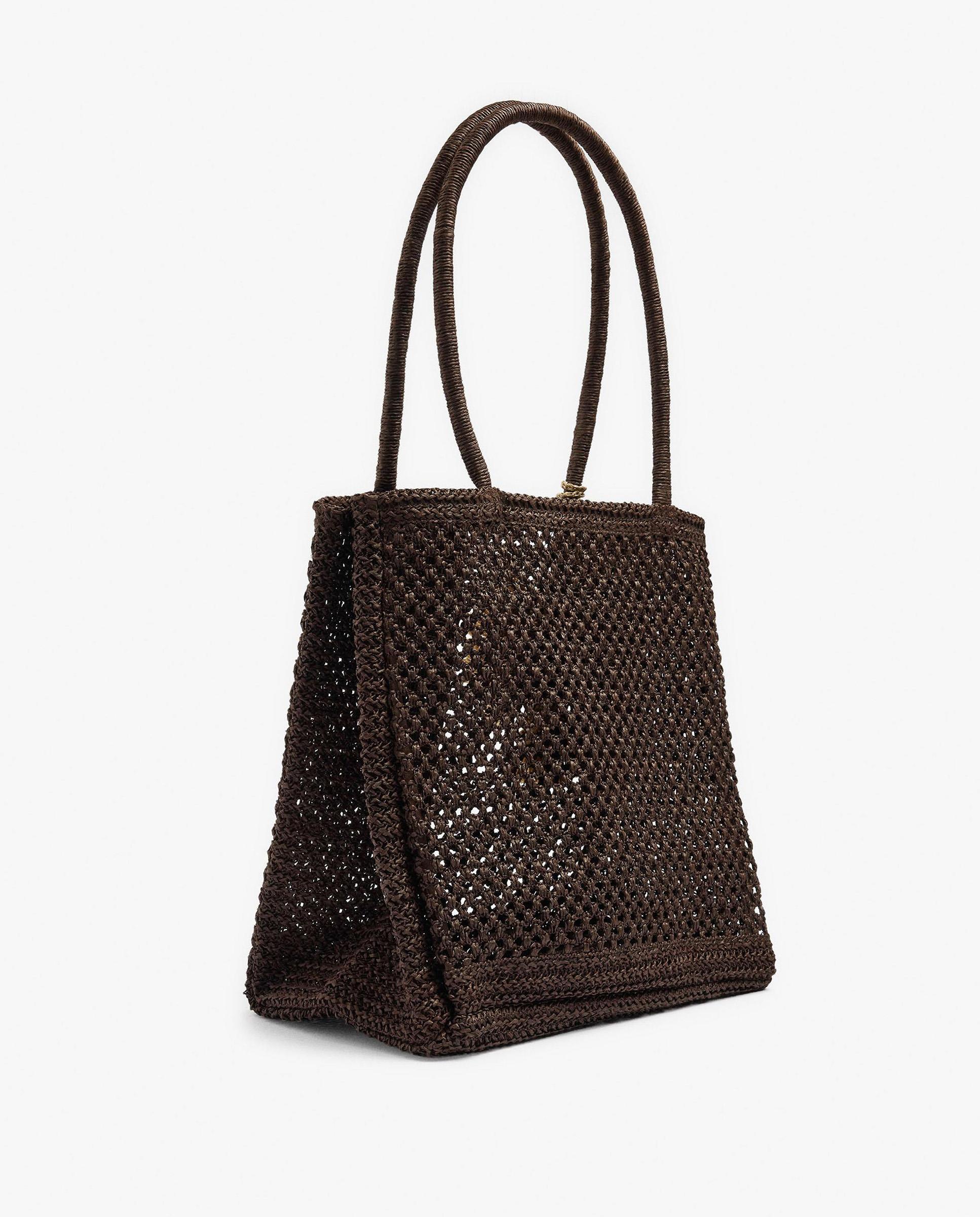 Shopper grande trenzado con llavero extraíble de pescado en liso - Parfois - Marrón oscuro Marrón oscuro-4