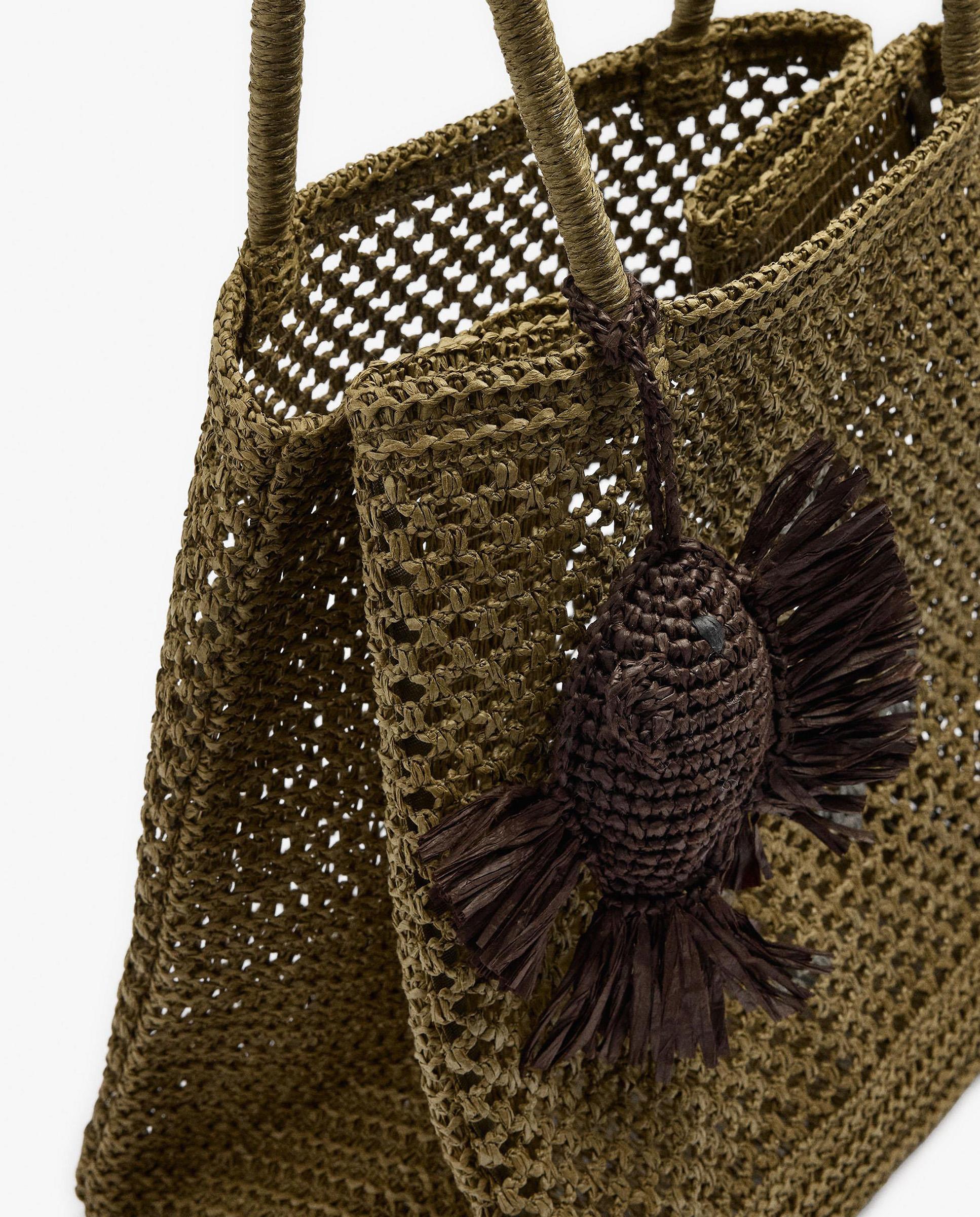 Shopper grande trenzado con llavero extraíble de pescado en liso - Parfois - Verde Verde-3