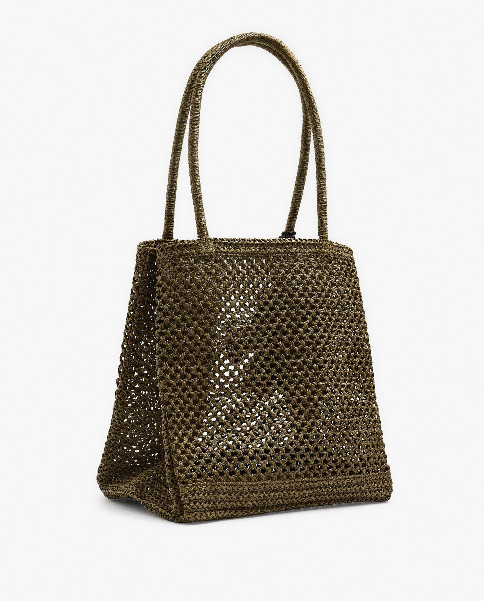 Shopper grande trenzado con llavero extraíble de pescado en liso - Parfois - Verde Verde-4