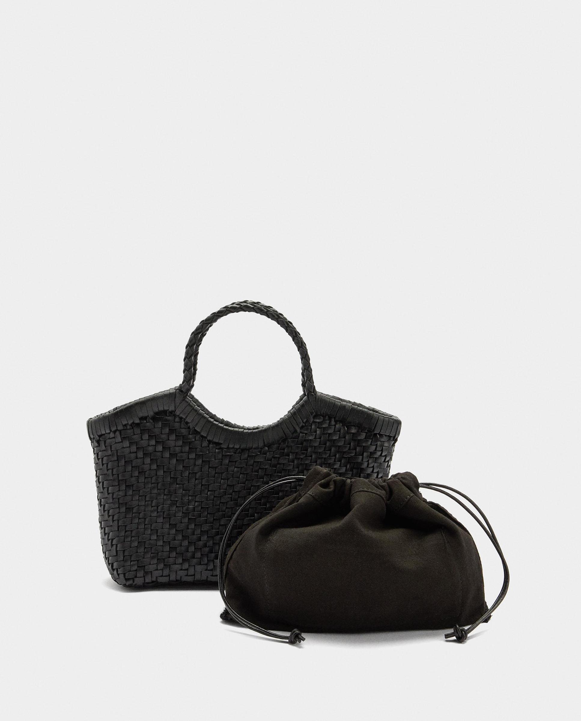 Bolso de mano trenzado estilo tote de piel con bolsa extraíble en liso - Parfois - Negro Negro-3