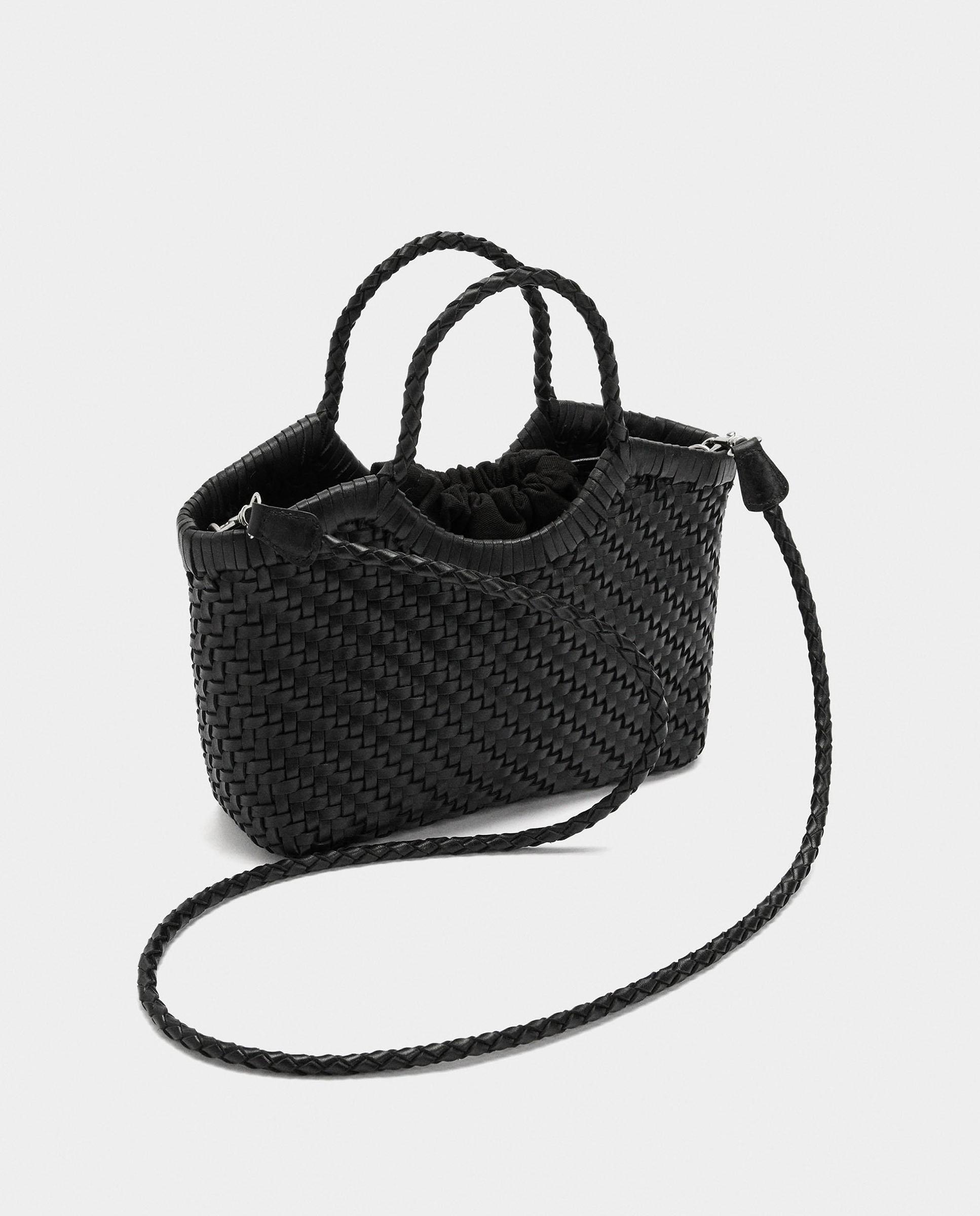 Bolso de mano trenzado estilo tote de piel con bolsa extraíble en liso - Parfois - Negro Negro-4