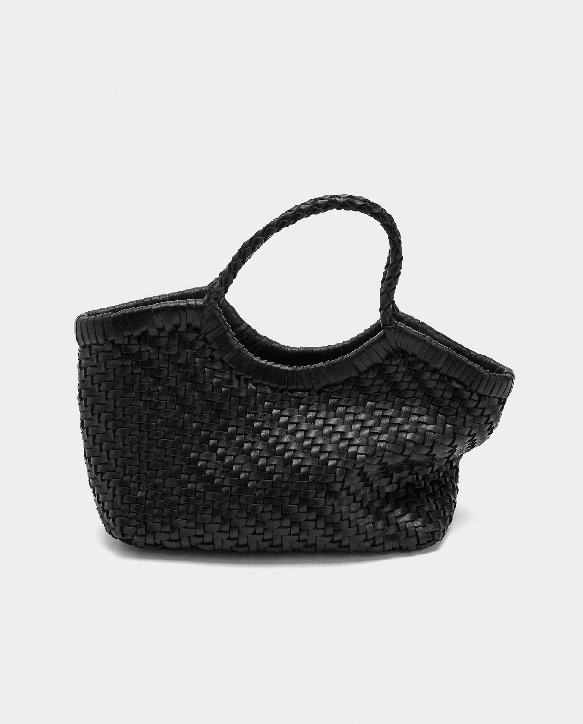 Bolso de mano trenzado estilo tote de piel con bolsa extraíble en liso - Parfois - Negro Negro-5