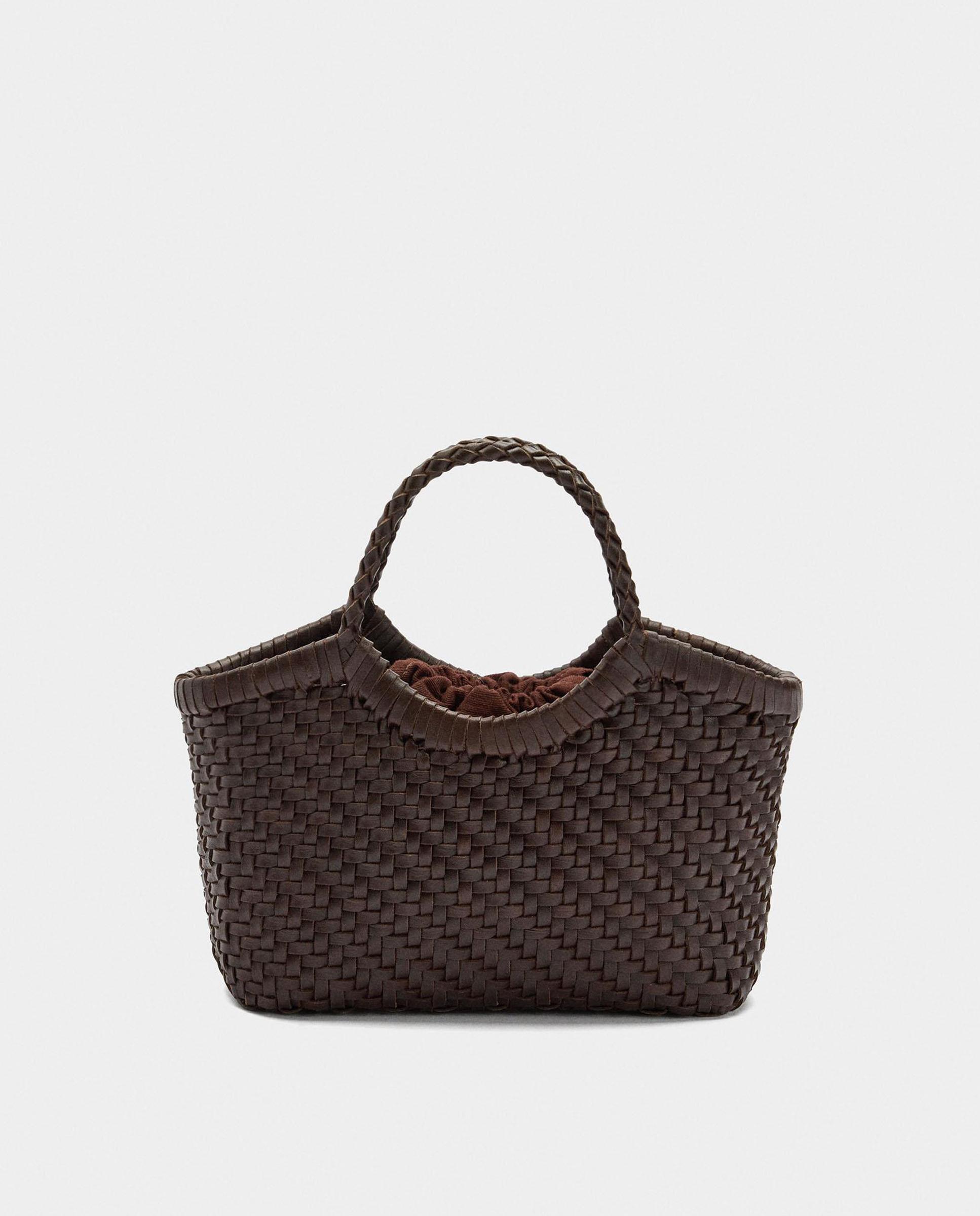 Bolso de mano trenzado estilo tote de piel con bolsa extraíble en liso - Parfois - Marrón oscuro Marrón oscuro-1