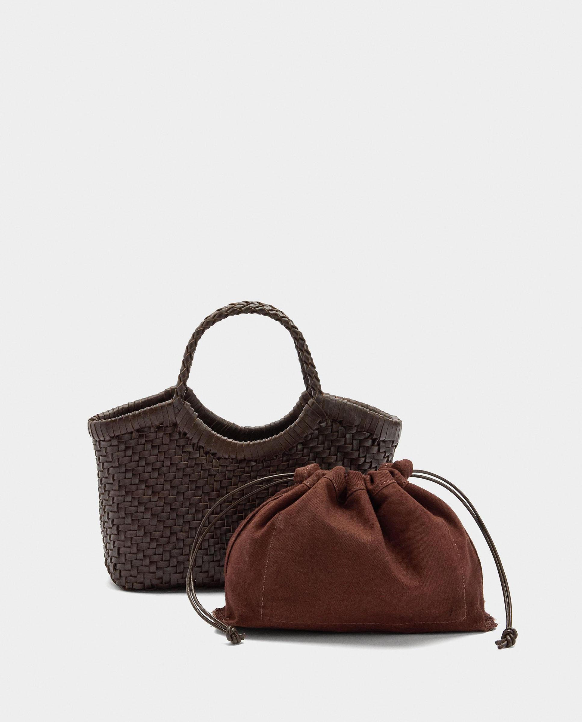 Bolso de mano trenzado estilo tote de piel con bolsa extraíble en liso - Parfois - Marrón oscuro Marrón oscuro-3