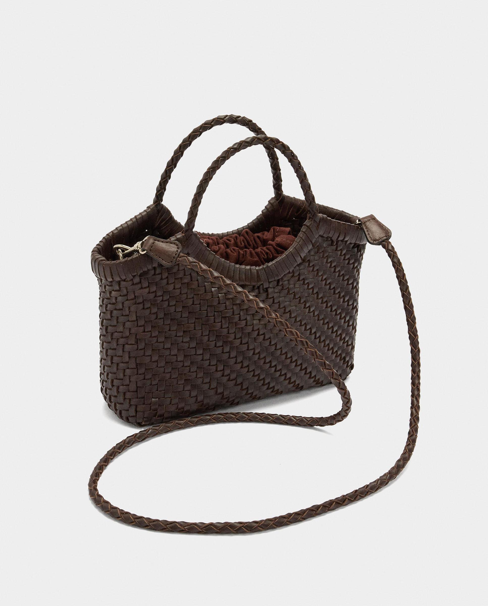 Bolso de mano trenzado estilo tote de piel con bolsa extraíble en liso - Parfois - Marrón oscuro Marrón oscuro-4