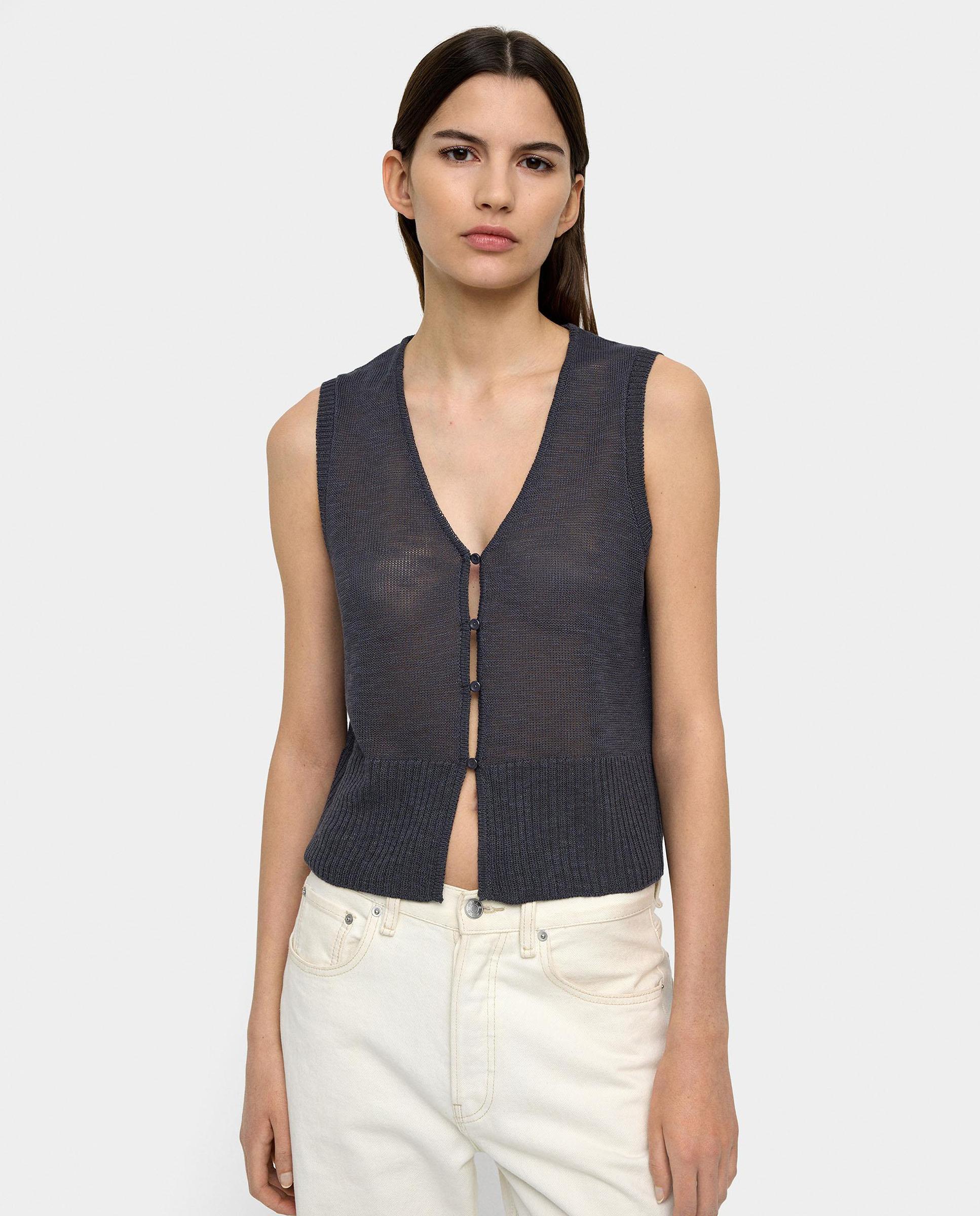Chaleco de mujer de punto semitransparente con cuerdas ajustables - Parfois - Gris oscuro Gris oscuro-1