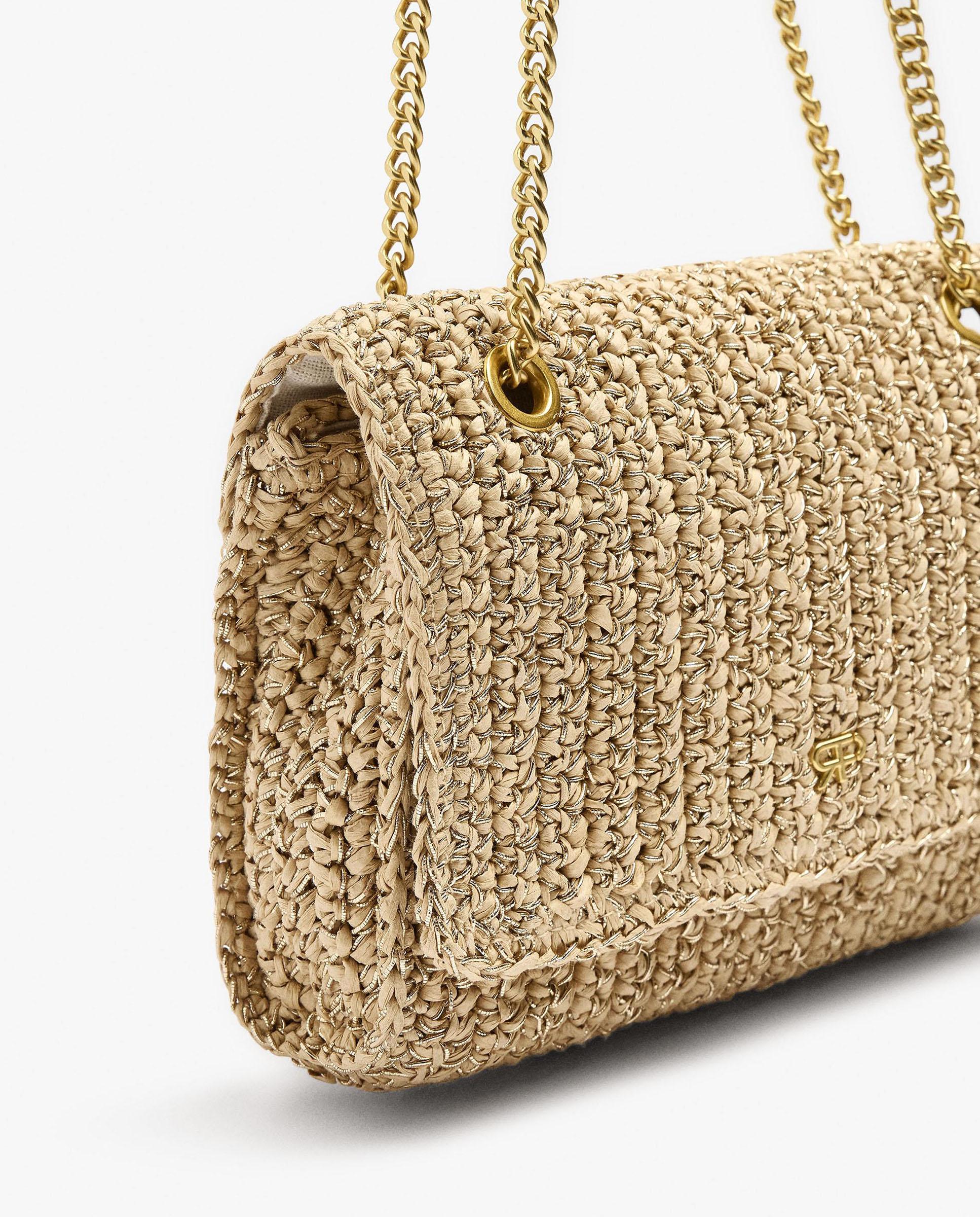 Bolso de hombro estilo rafia con cierre imantado en liso - Parfois - Oro Oro-3