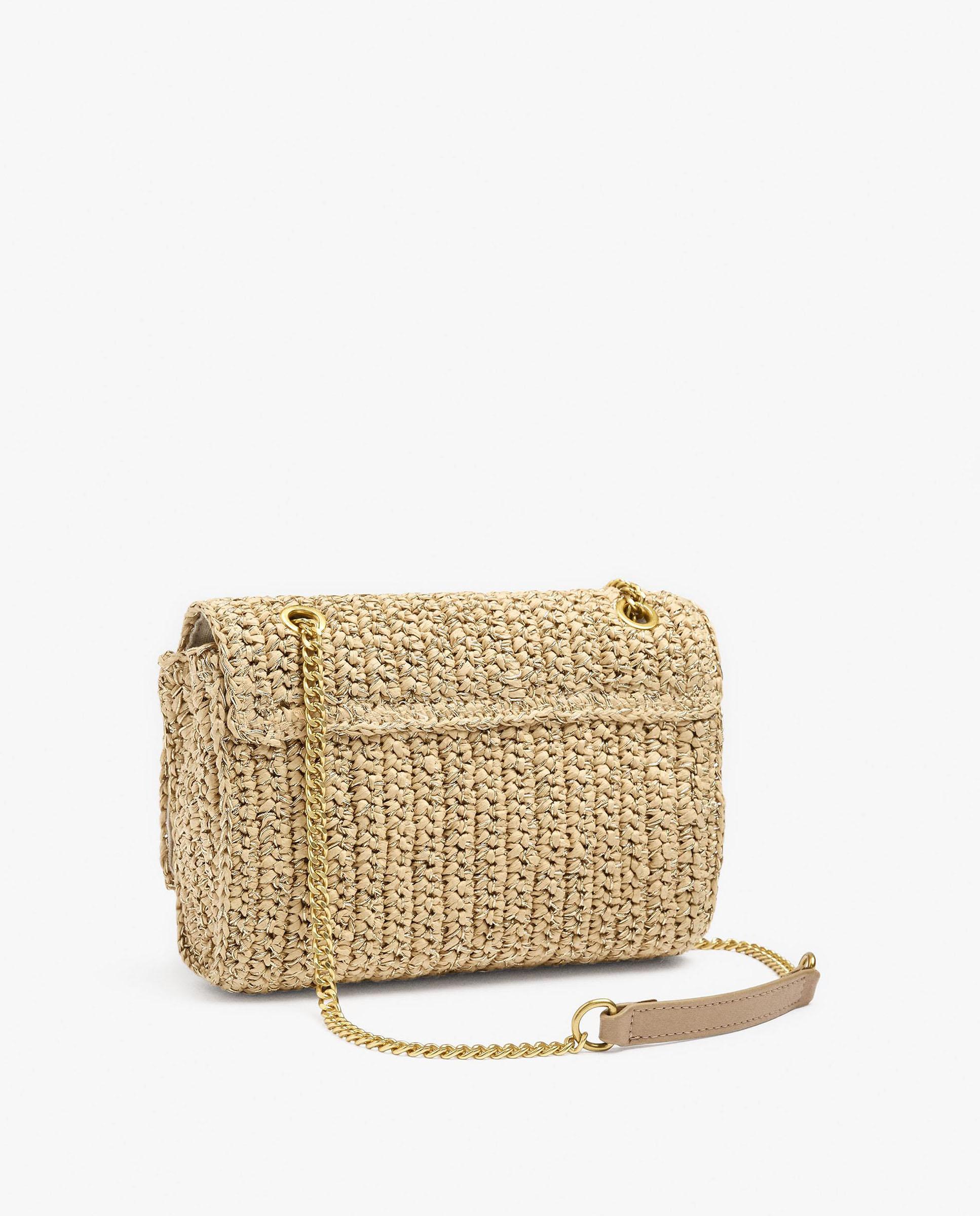 Bolso de hombro estilo rafia con cierre imantado en liso - Parfois - Oro Oro-2