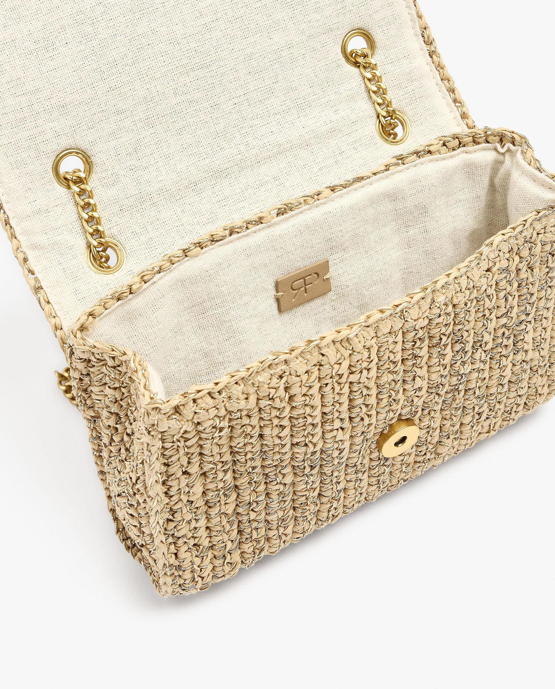 Bolso de hombro estilo rafia con cierre imantado en liso - Parfois - Oro Oro-4