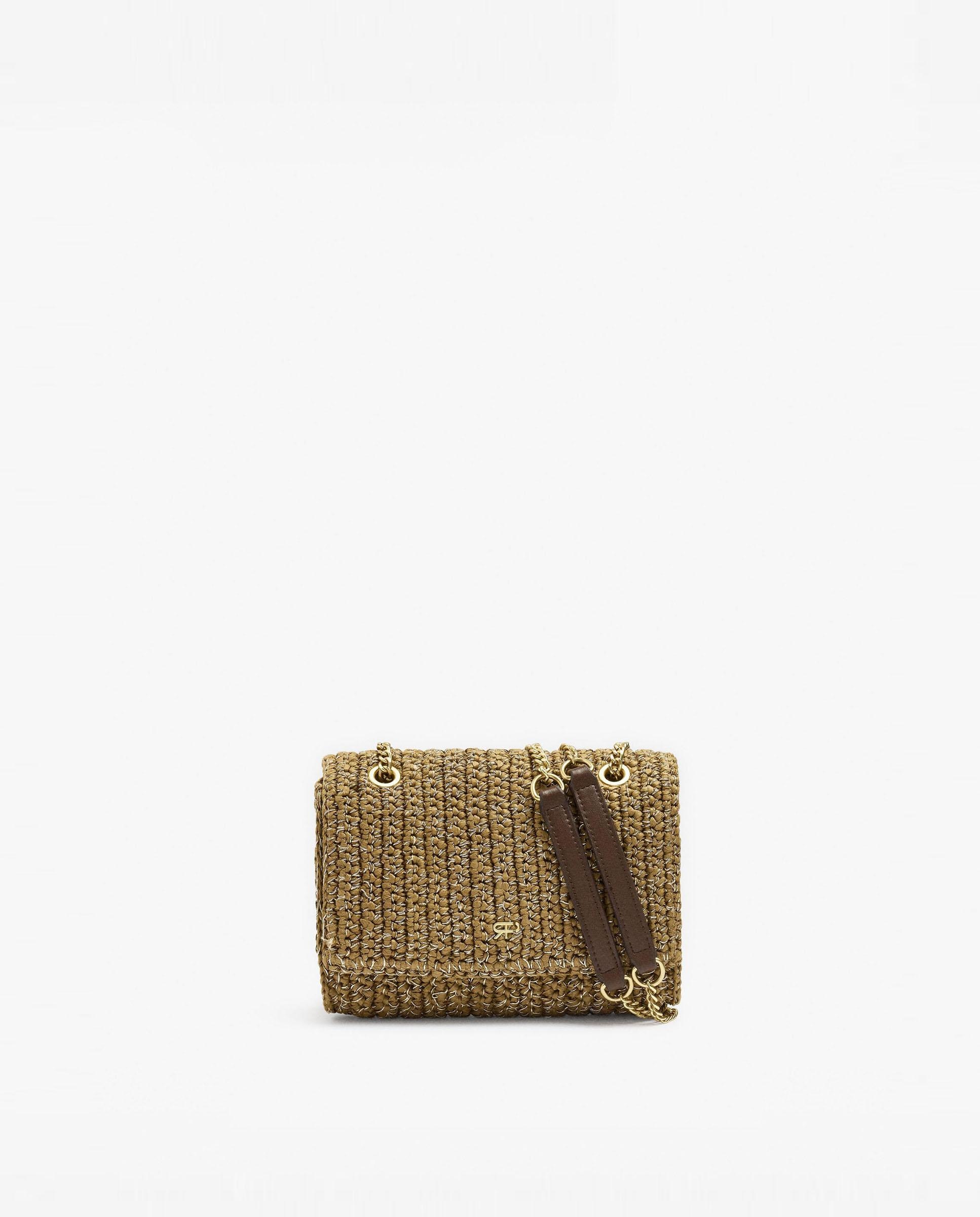Bolso de hombro estilo rafia con cierre imantado en liso - Parfois - Kaki Kaki-1