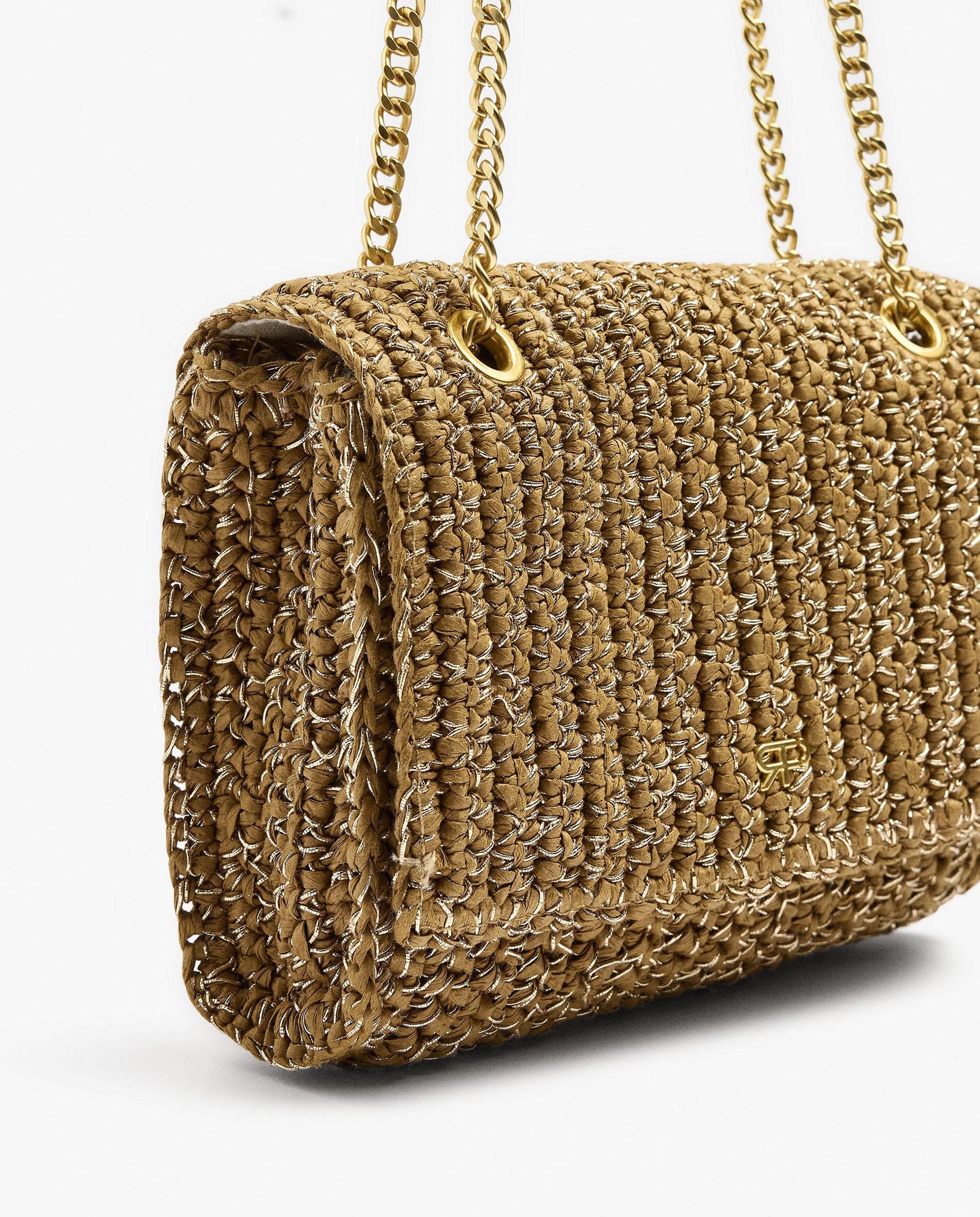 Bolso de hombro estilo rafia con cierre imantado en liso - Parfois - Kaki Kaki-3