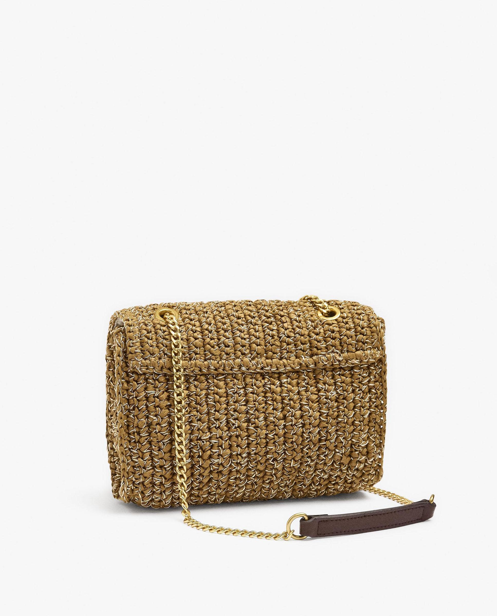 Bolso de hombro estilo rafia con cierre imantado en liso - Parfois - Kaki Kaki-2