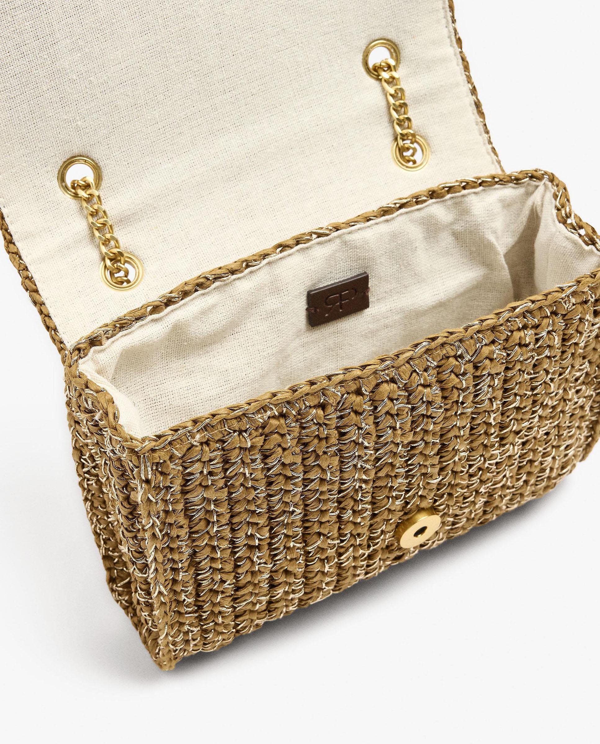 Bolso de hombro estilo rafia con cierre imantado en liso - Parfois - Kaki Kaki-4