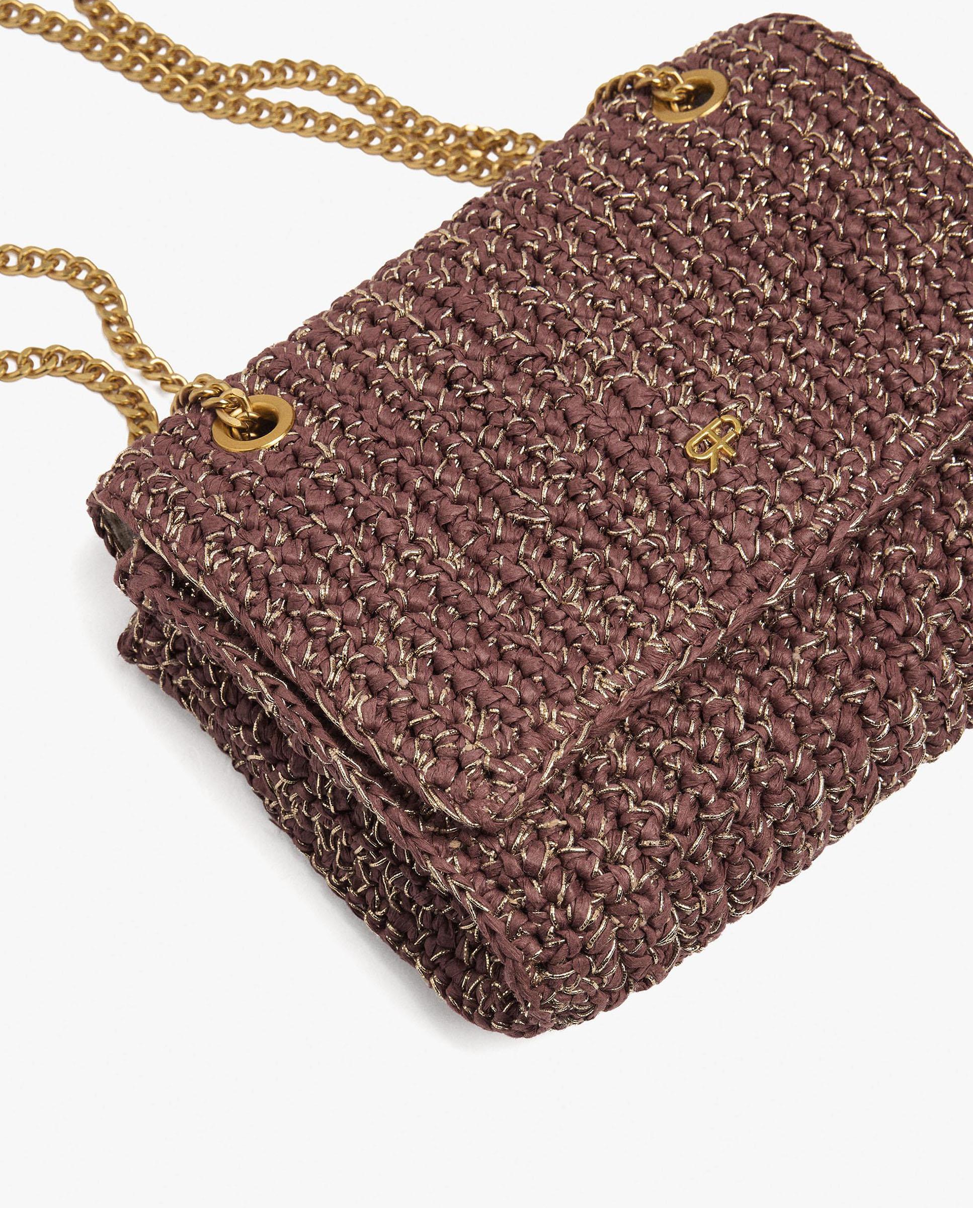 Bolso de hombro estilo rafia con cierre imantado en liso - Parfois - Burdeos Burdeos-3