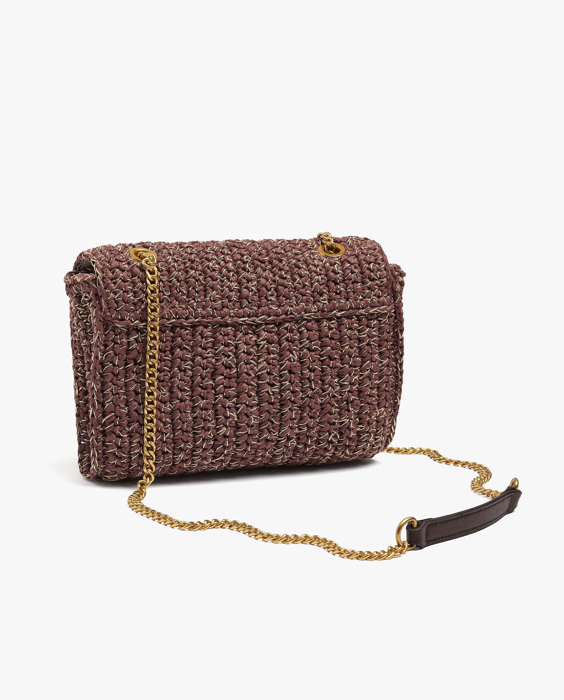 Bolso de hombro estilo rafia con cierre imantado en liso - Parfois - Burdeos Burdeos-4