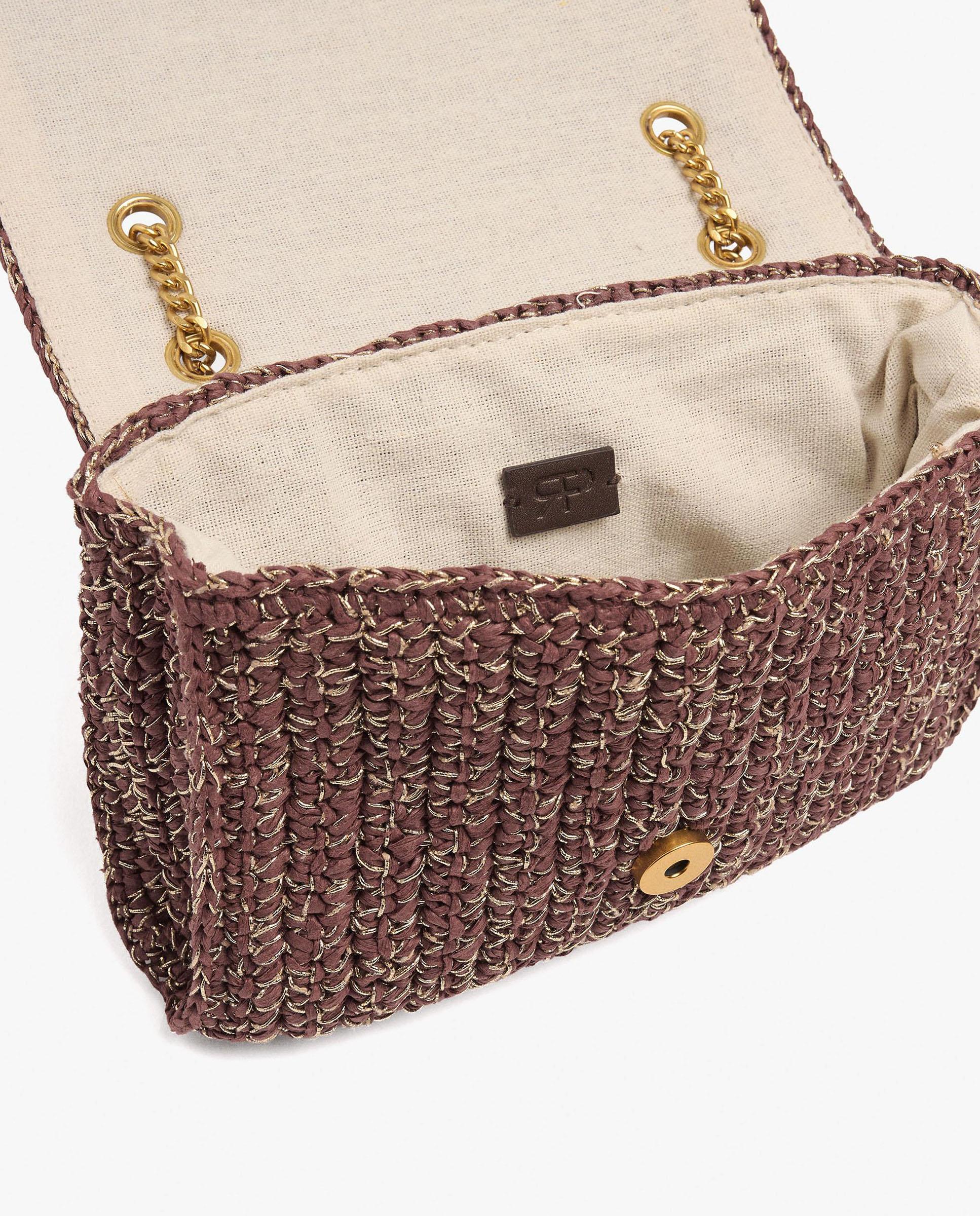 Bolso de hombro estilo rafia con cierre imantado en liso - Parfois - Burdeos Burdeos-5