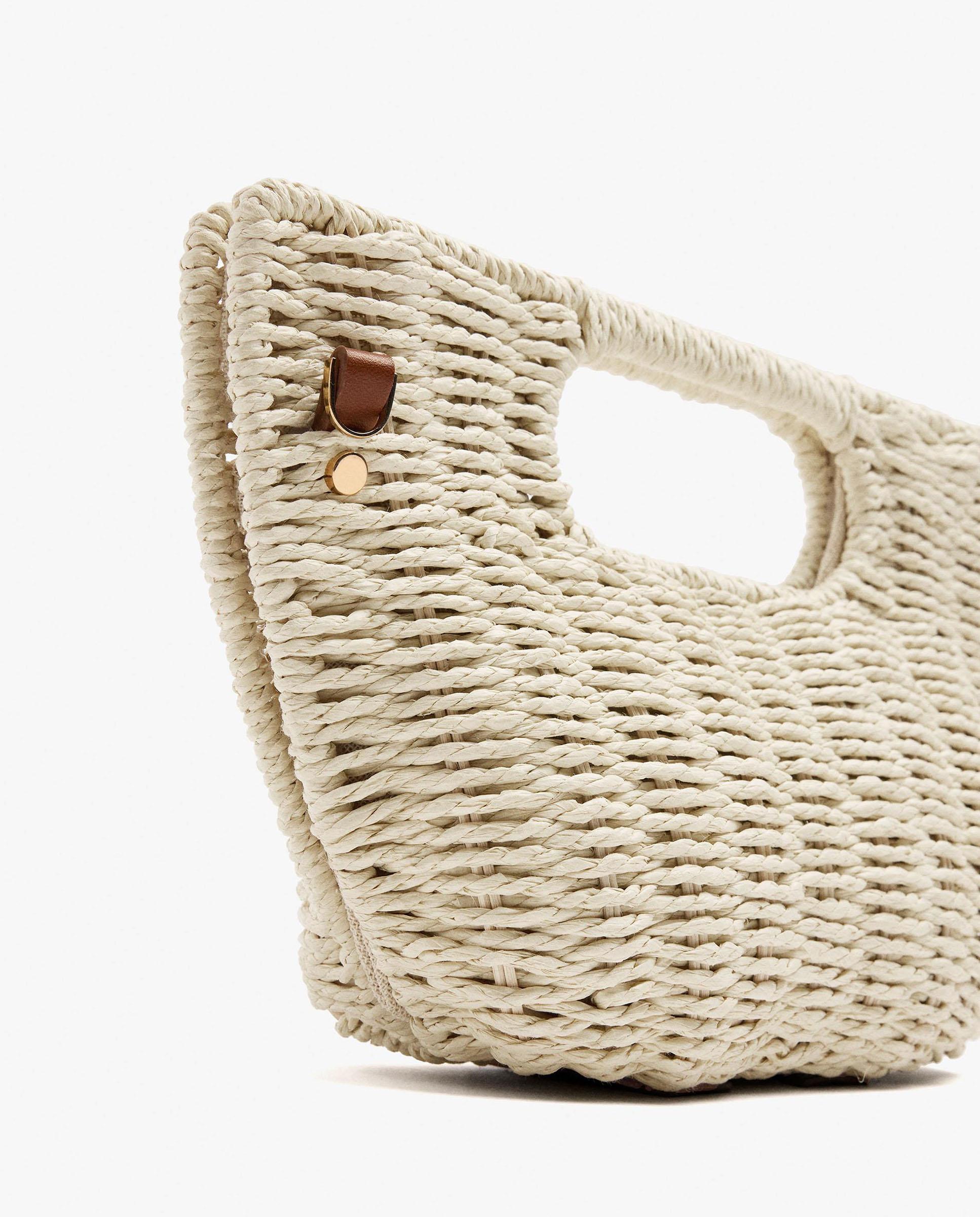 Bolso de fiesta convertible a bandolera efecto rafia con cierre de imán en liso - Parfois - Blanco Blanco-3