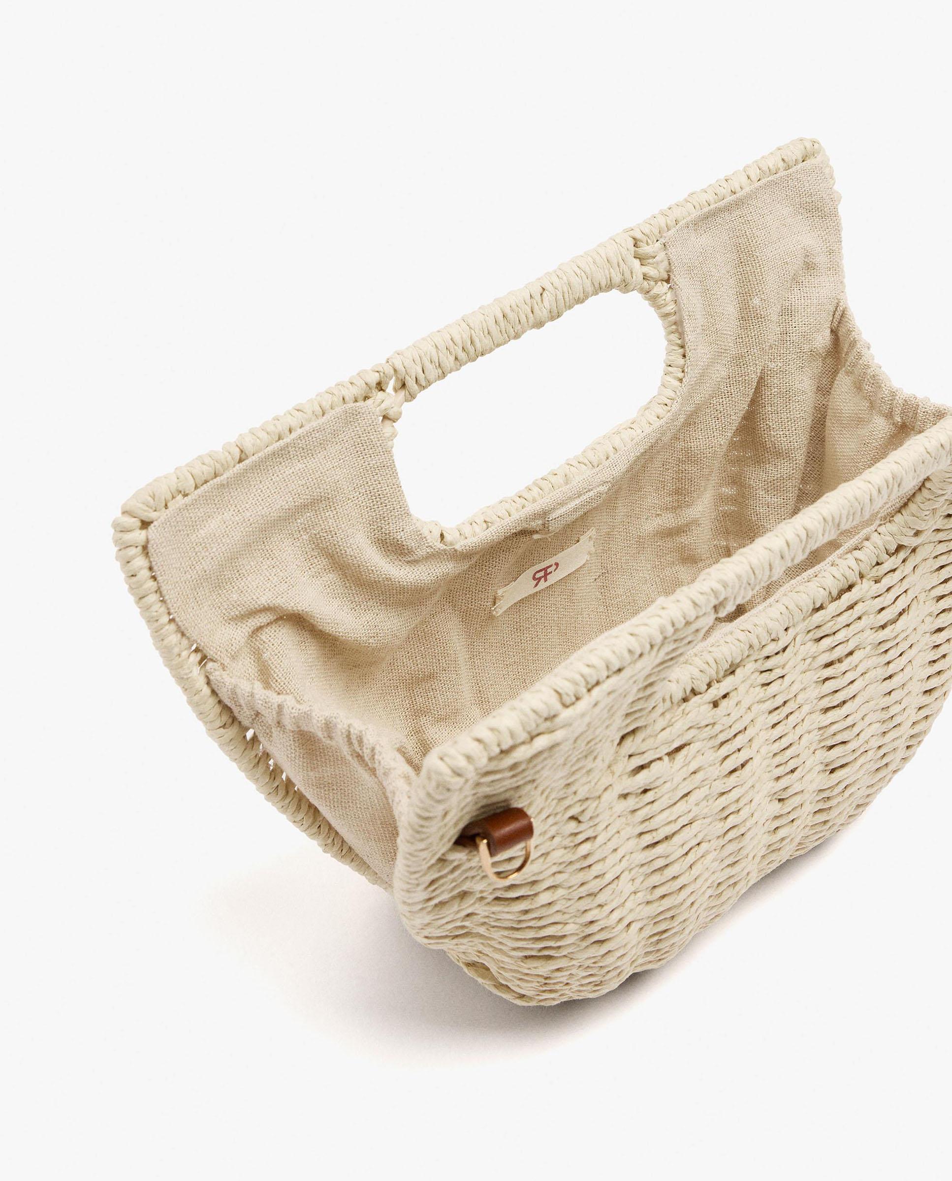 Bolso de fiesta convertible a bandolera efecto rafia con cierre de imán en liso - Parfois - Blanco Blanco-4