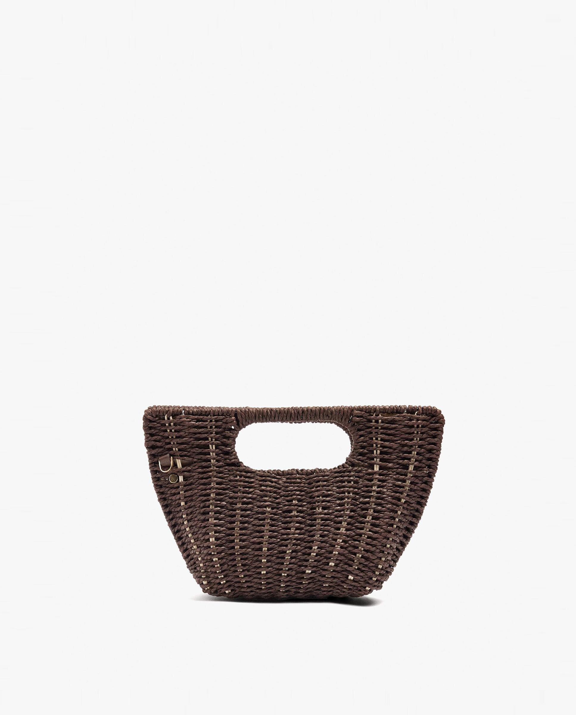 Bolso de fiesta efecto rafia convertible a bandolera con cierre imantado en liso - Parfois - Marrón oscuro Marrón oscuro-1