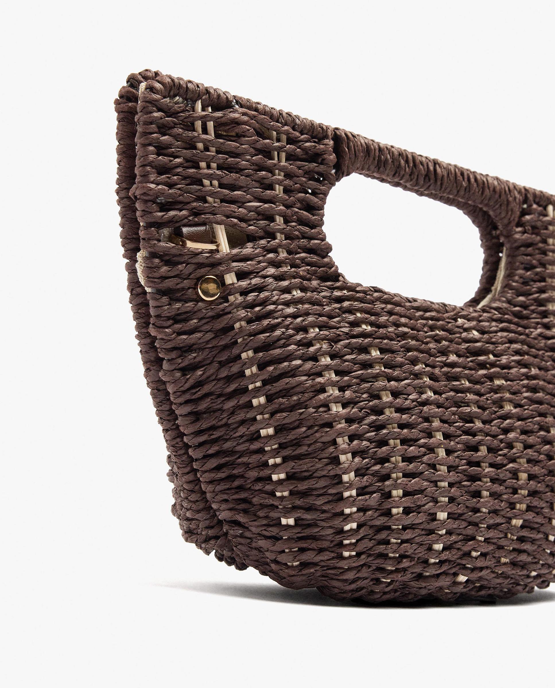 Bolso de fiesta efecto rafia convertible a bandolera con cierre imantado en liso - Parfois - Marrón oscuro Marrón oscuro-3