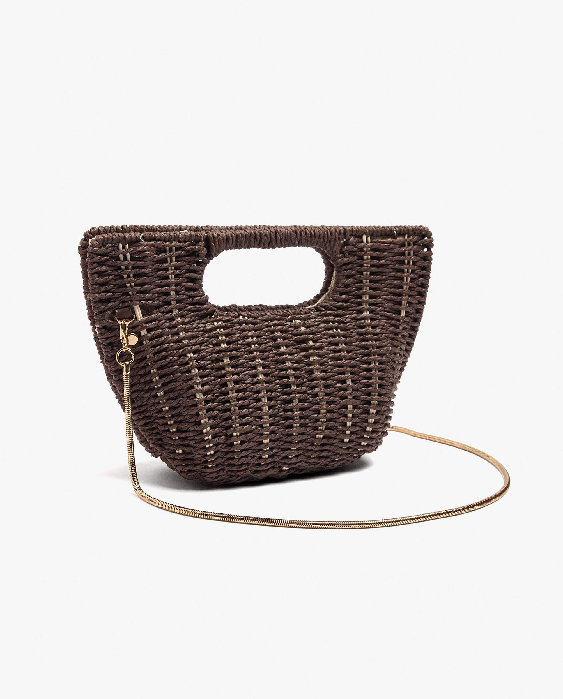 Bolso de fiesta efecto rafia convertible a bandolera con cierre imantado en liso - Parfois - Marrón oscuro Marrón oscuro-2