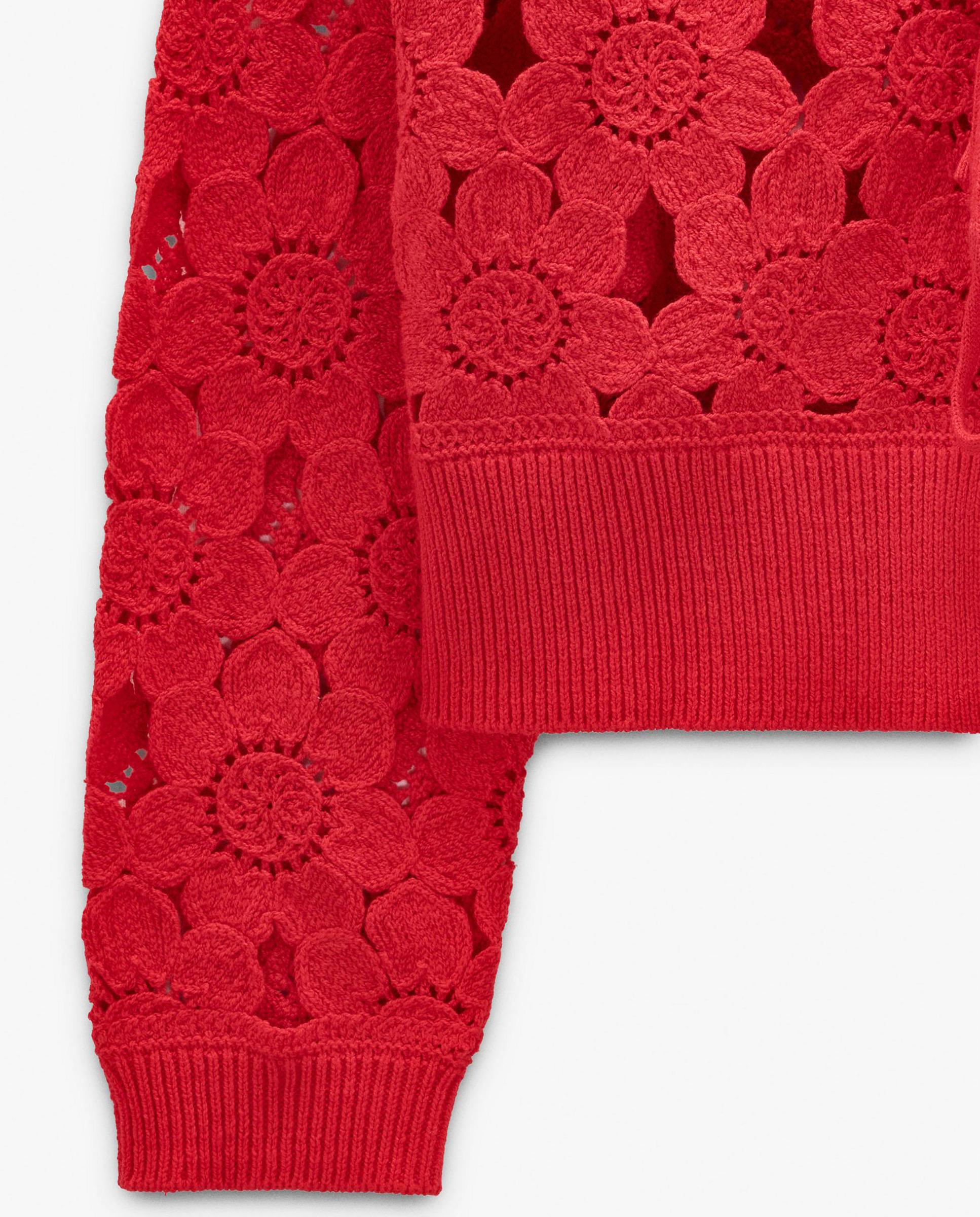Cárdigan de mujer de punto con crochet y cordón para anudar - Parfois - Rojo Rojo-5