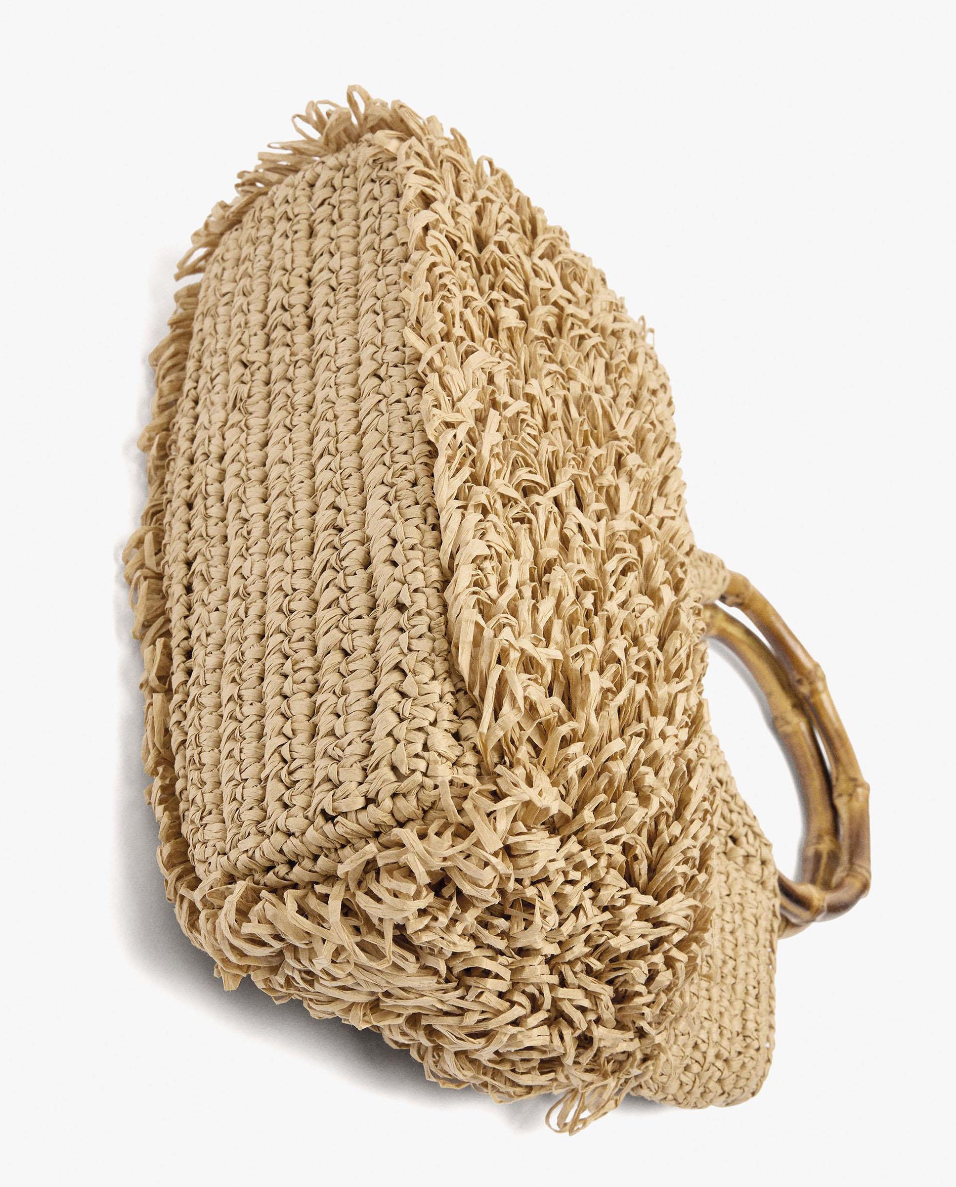 Bolso de fiesta convertible a bandolera efecto rafia con cierre de imán y flecos en liso - Parfois - Natural Natural-3