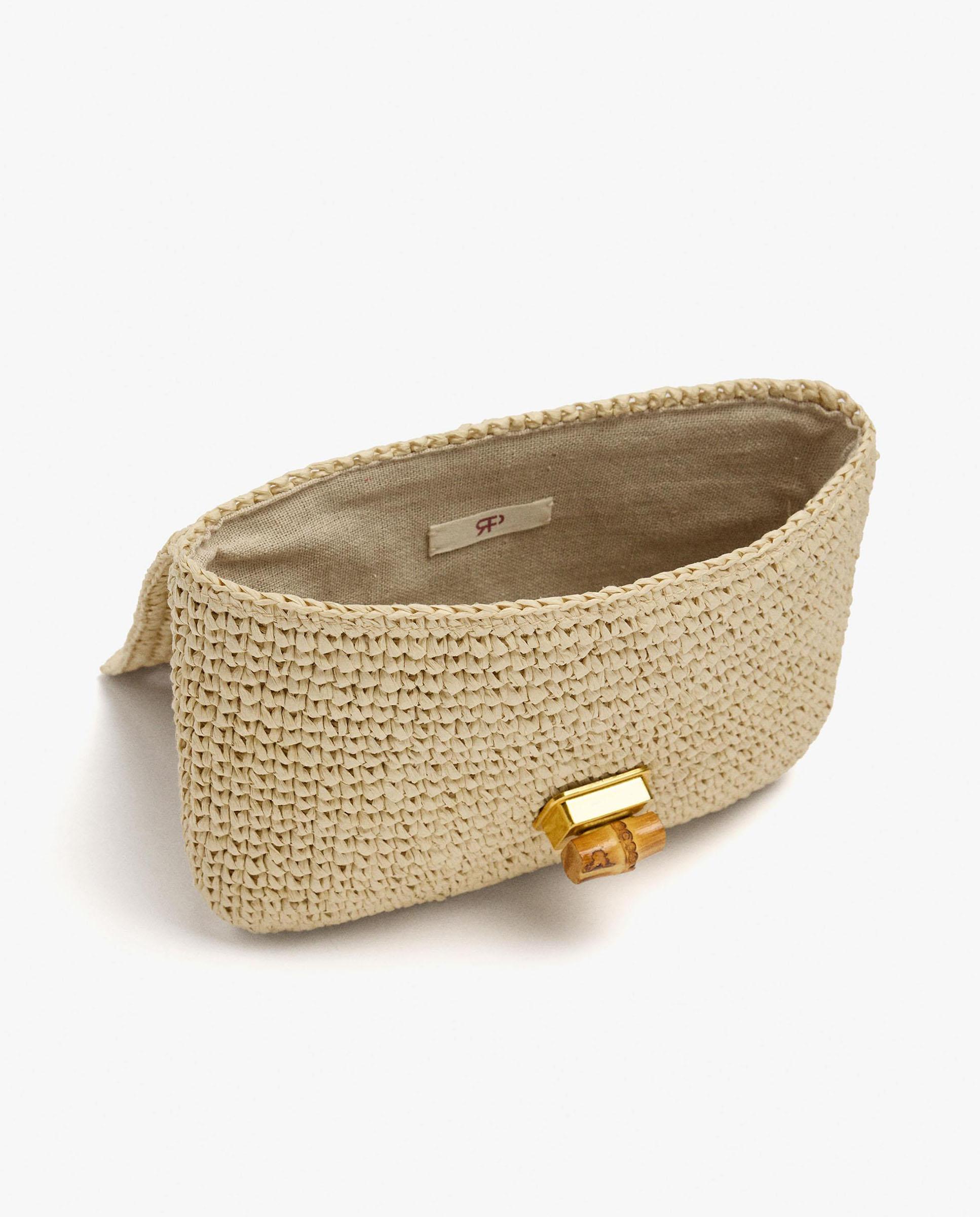 Bolso de fiesta convertible a bandolera efecto rafia con solapa y cierre de botón en liso - Parfois - Natural Natural-4