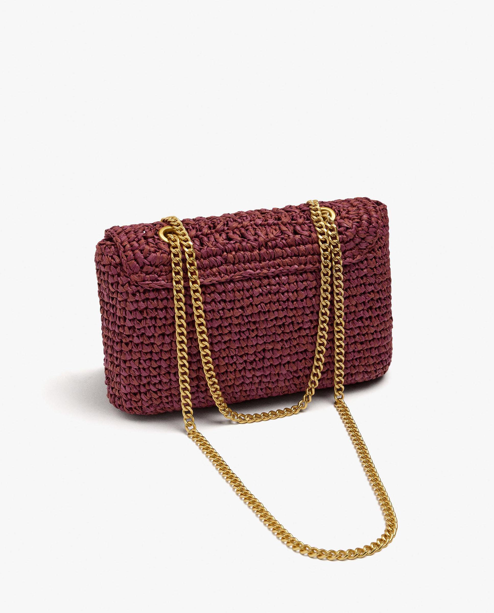 Bolso de fiesta convertible a bandolera efecto rafia con solapa y cierre de botón en liso - Parfois - Burdeos Burdeos-2
