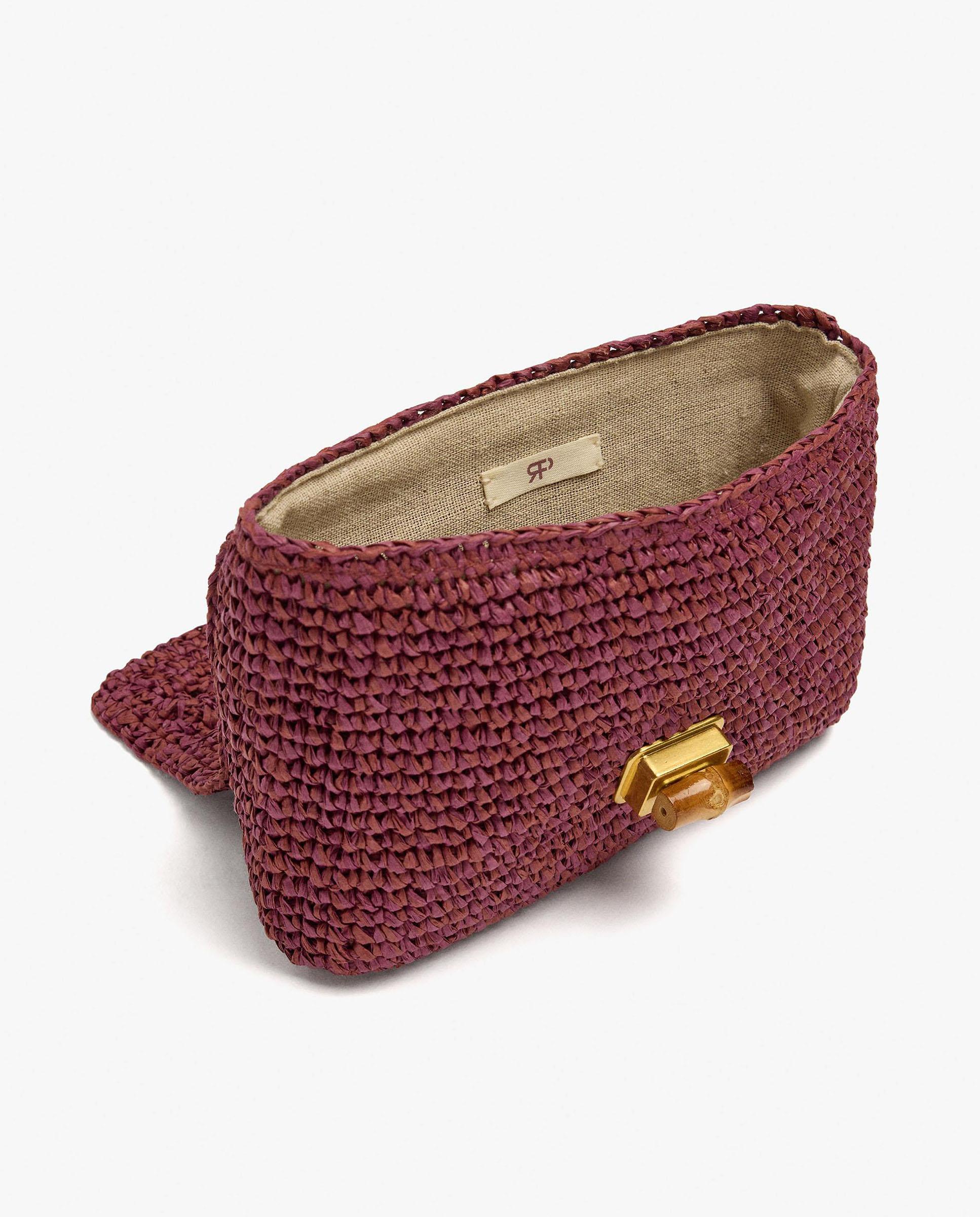 Bolso de fiesta convertible a bandolera efecto rafia con solapa y cierre de botón en liso - Parfois - Burdeos Burdeos-4